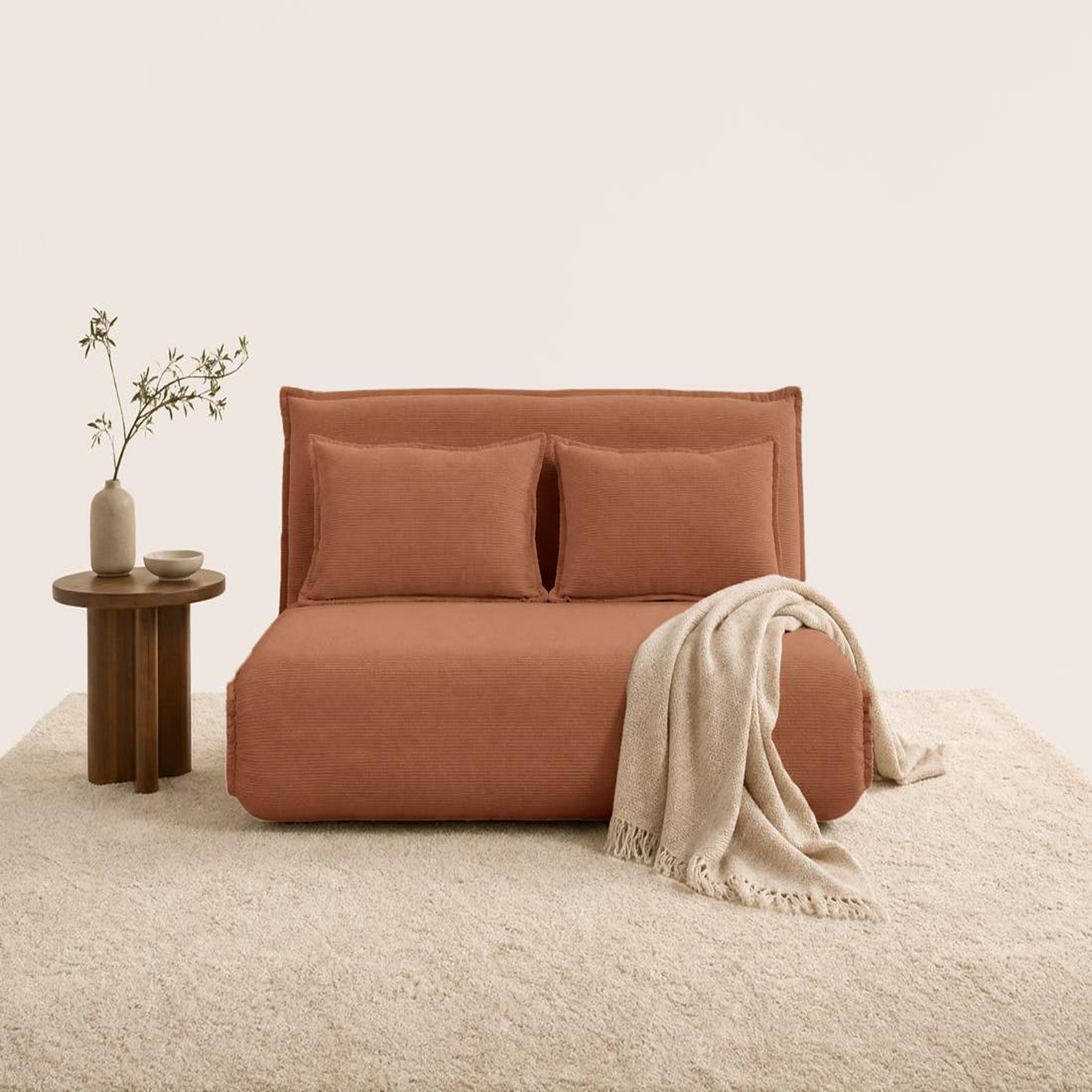 Voir la diapositive 2 : BEST MOBILIER Candice - banquette 2 places convertible clic-clac en velours côtelé