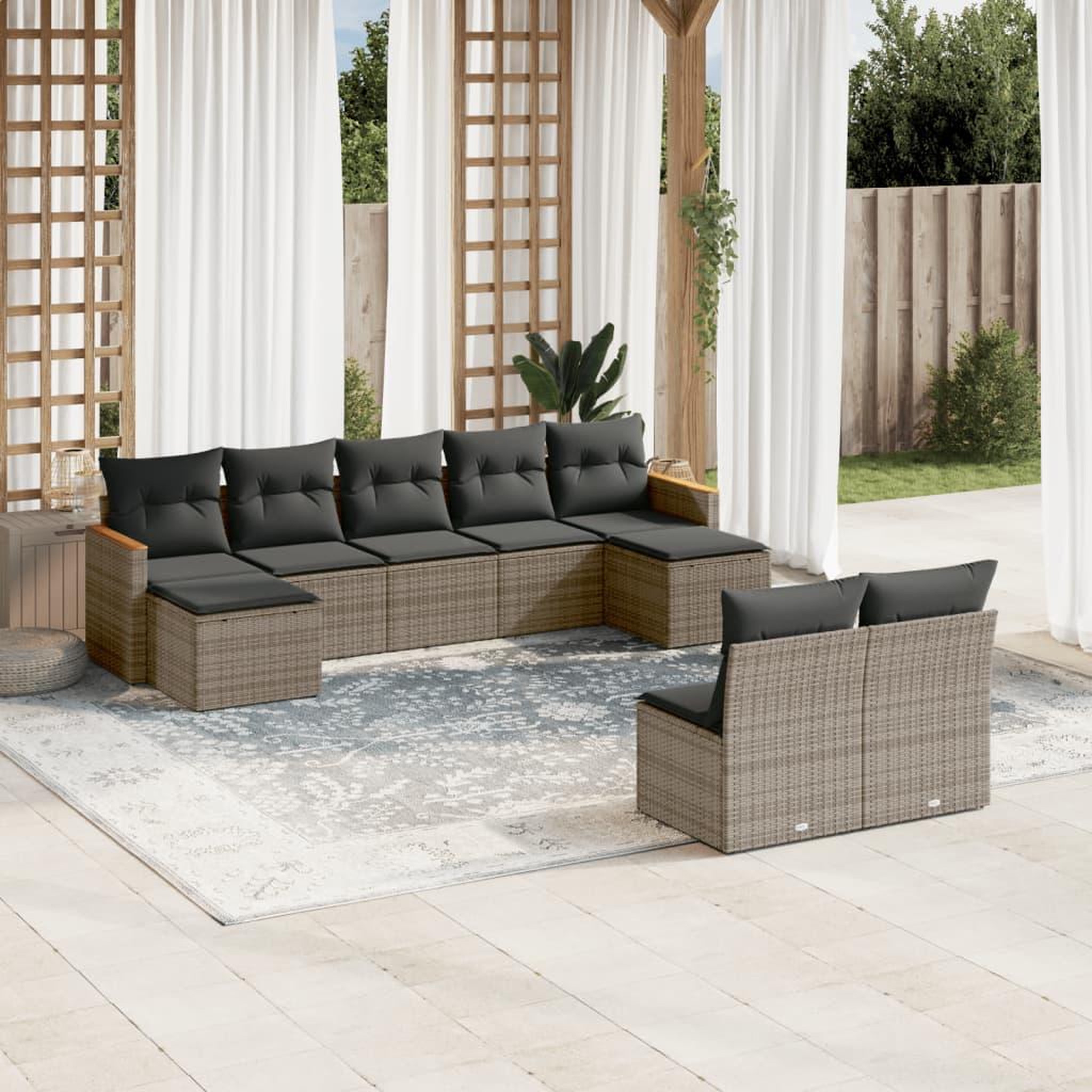 VIDAXL Salon de jardin 9 pcs avec coussins gris resine tressee