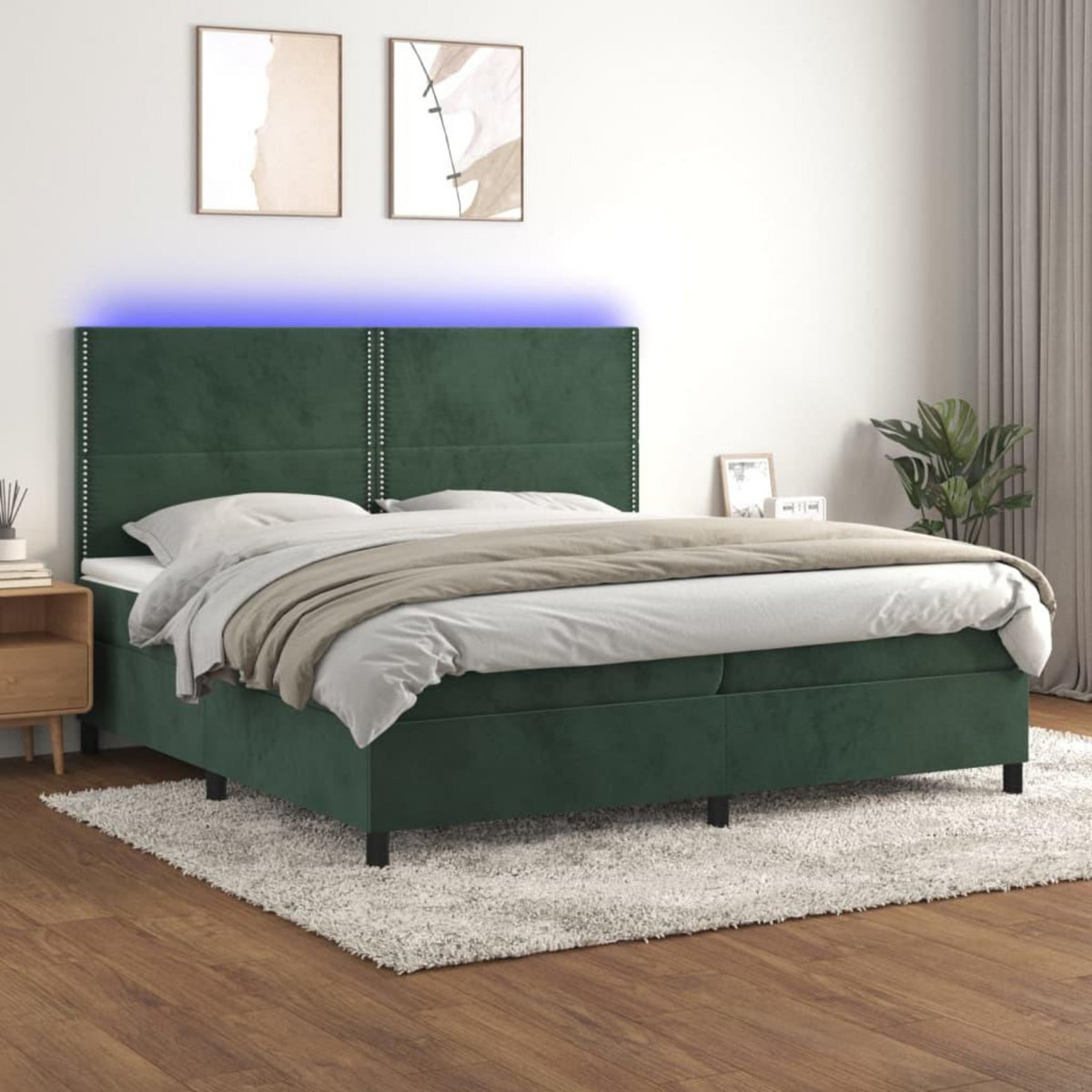 VIDAXL Sommier a lattes de lit matelas et LED Vert fonce 200x200 cm