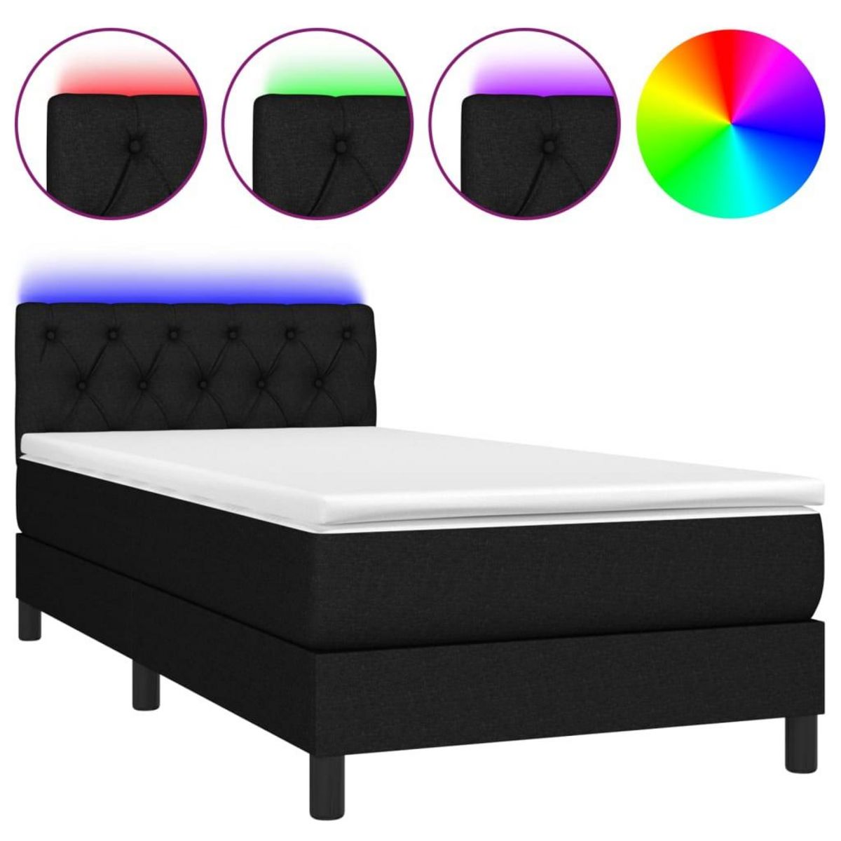 VIDAXL Sommier a lattes de lit avec matelas et LED Noir 80x200cm Tissu
