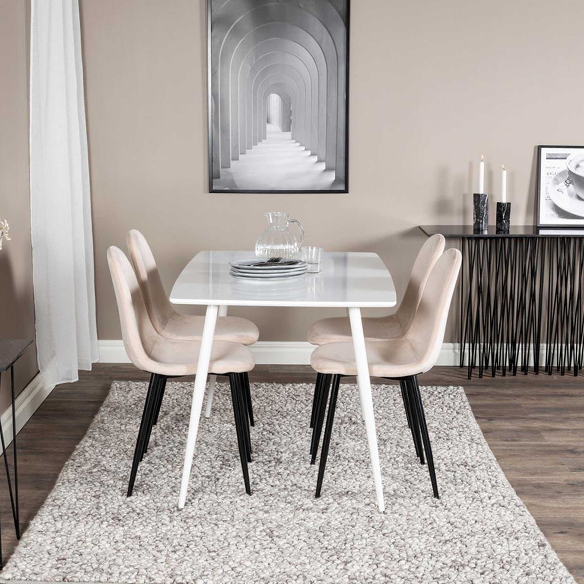 Voir la diapositive 6 : Paris Prix Ensemble table à manger & 4 chaises  polar  120cm blanc & beige