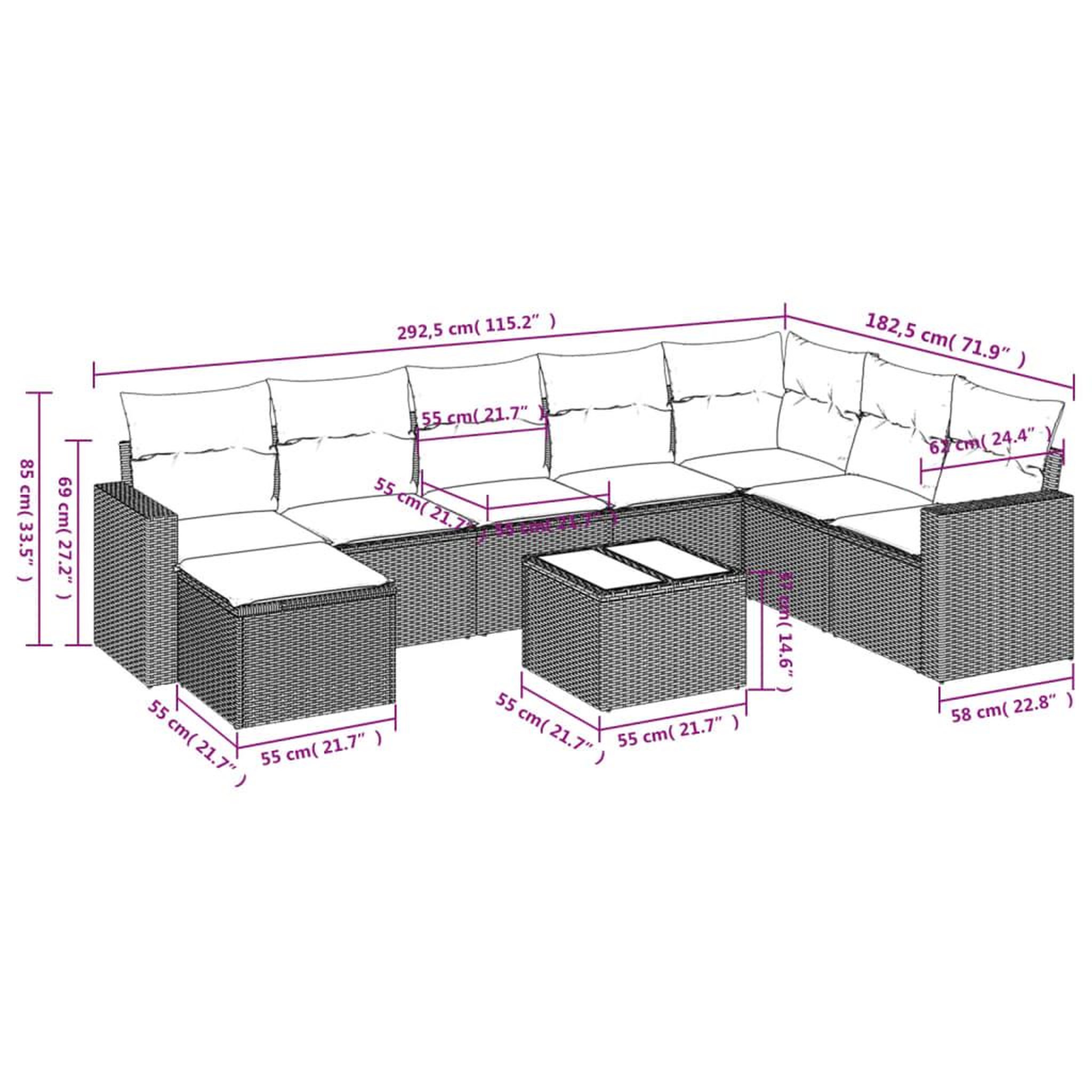 Voir la diapositive 3 : VIDAXL Salon de jardin 9 pcs avec coussins gris clair resine tressee