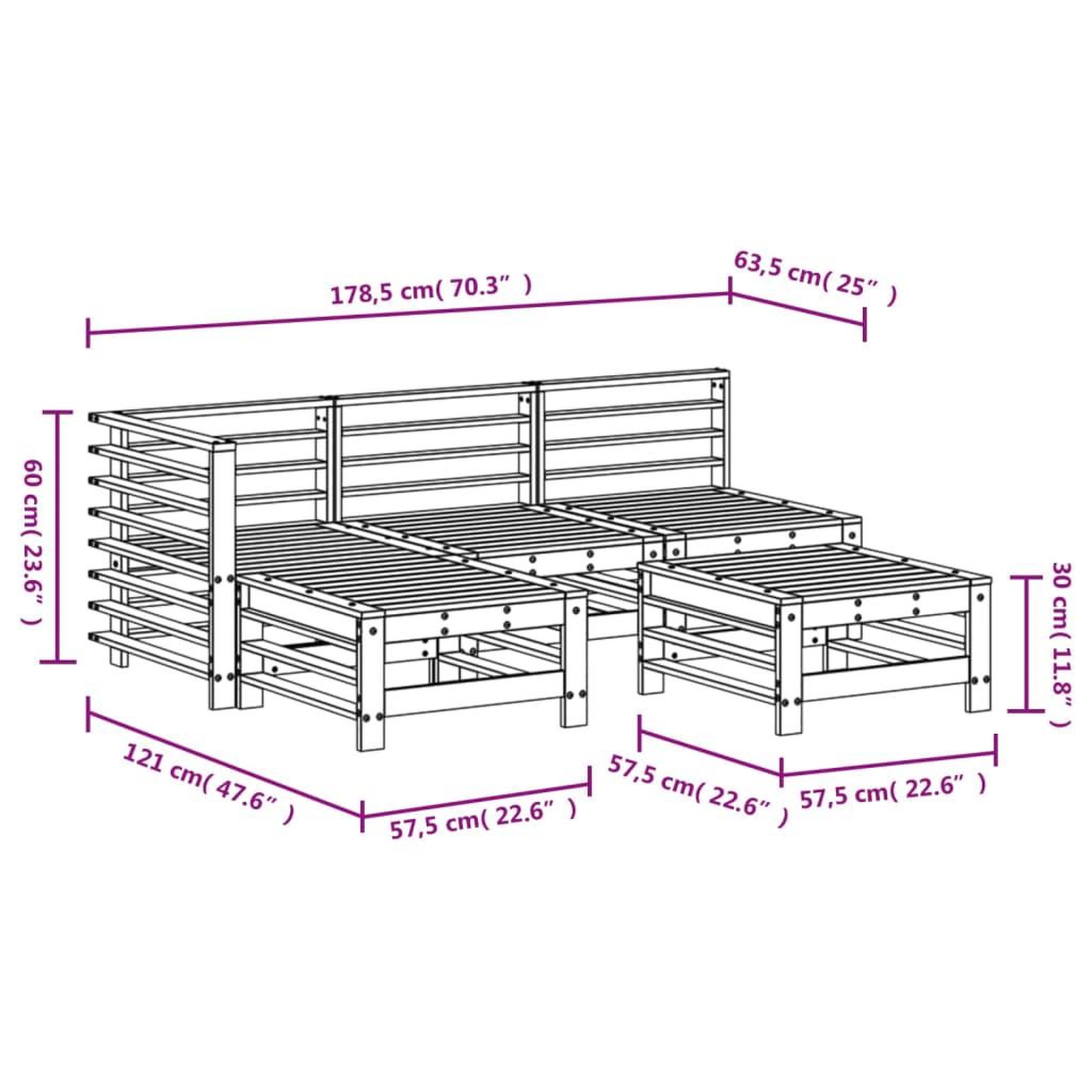 Voir la diapositive 6 : VIDAXL Salon de jardin 5 pcs bois de pin impregne