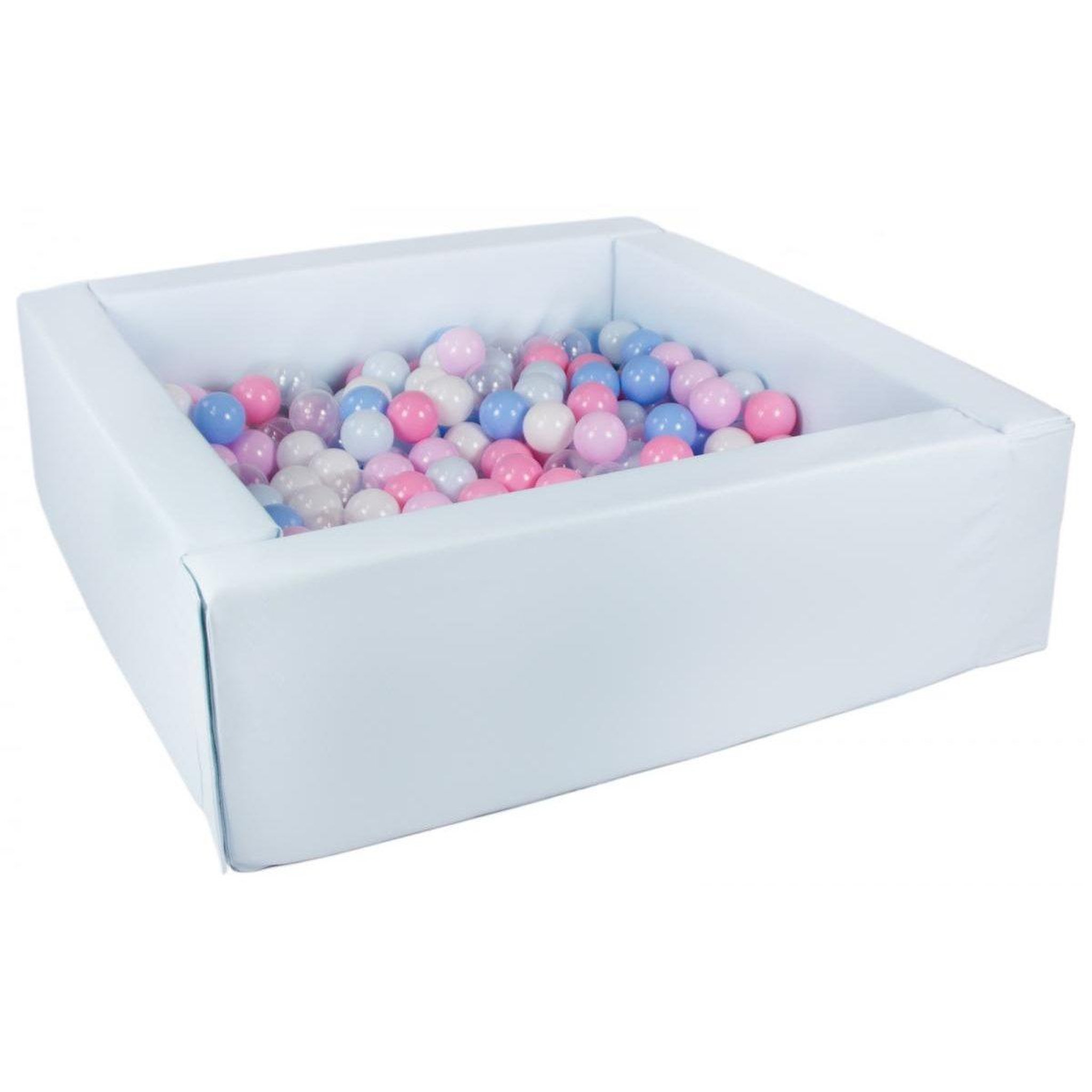 VELINDA Piscine à balles carrée avec 300 balles -bleu p/blanc, transparent, bleu clair rose clair rose, bleu