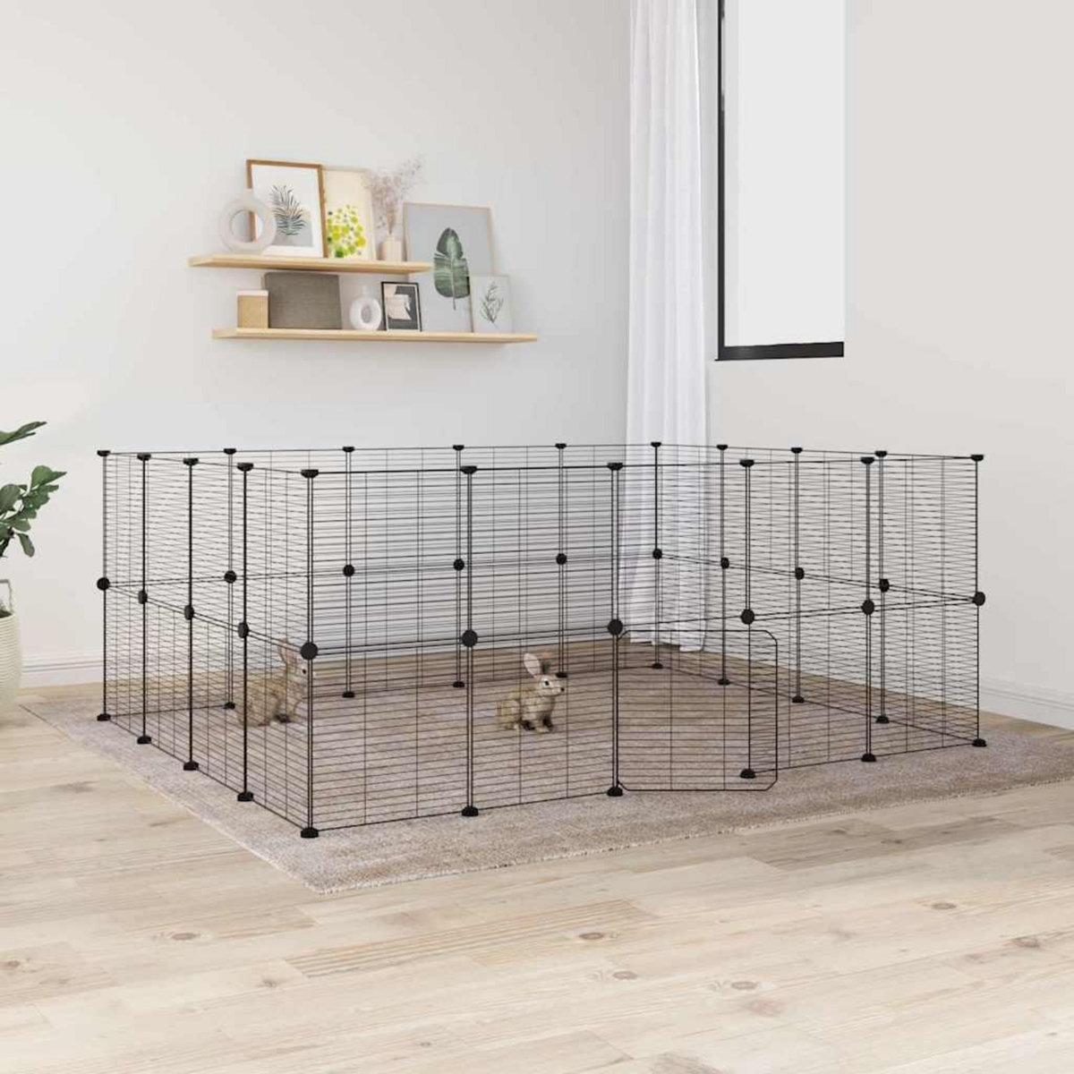 VIDAXL Cage animaux de compagnie a 36 panneaux et porte Noir 35x35 cm