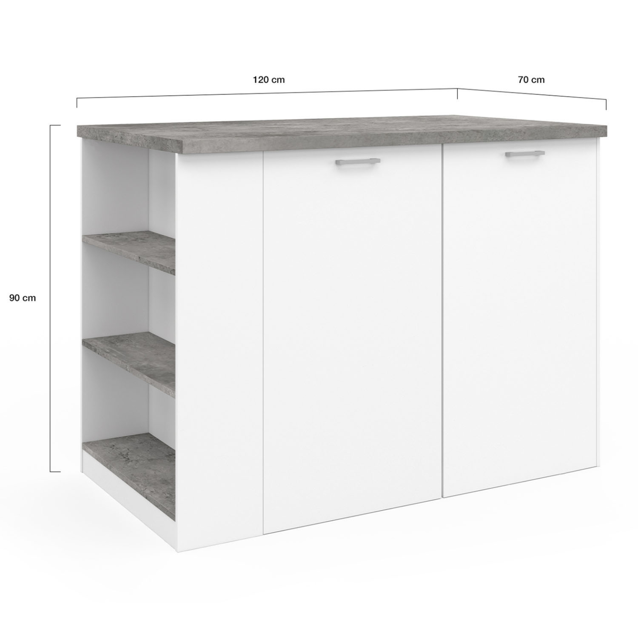 Voir la diapositive 5 : ID MARKET Ilot central tibo 120 cm bois blanc avec plan de travail façon béton
