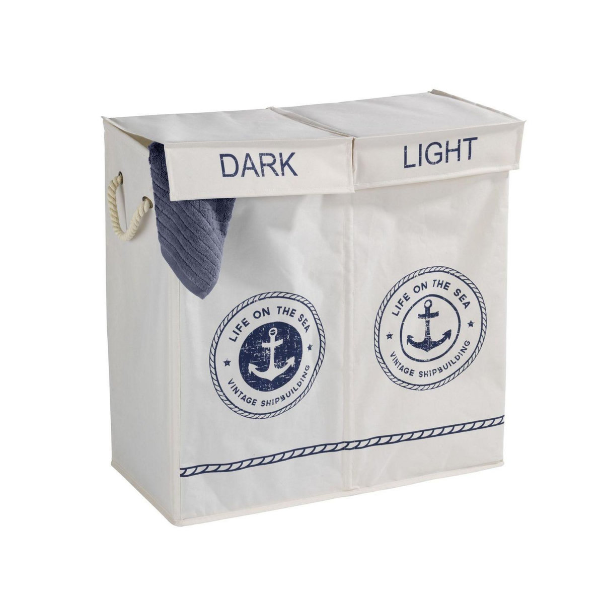 Wenko Panier à linge double design marin Sylt - L. 60 x H. 60 cm - Beige