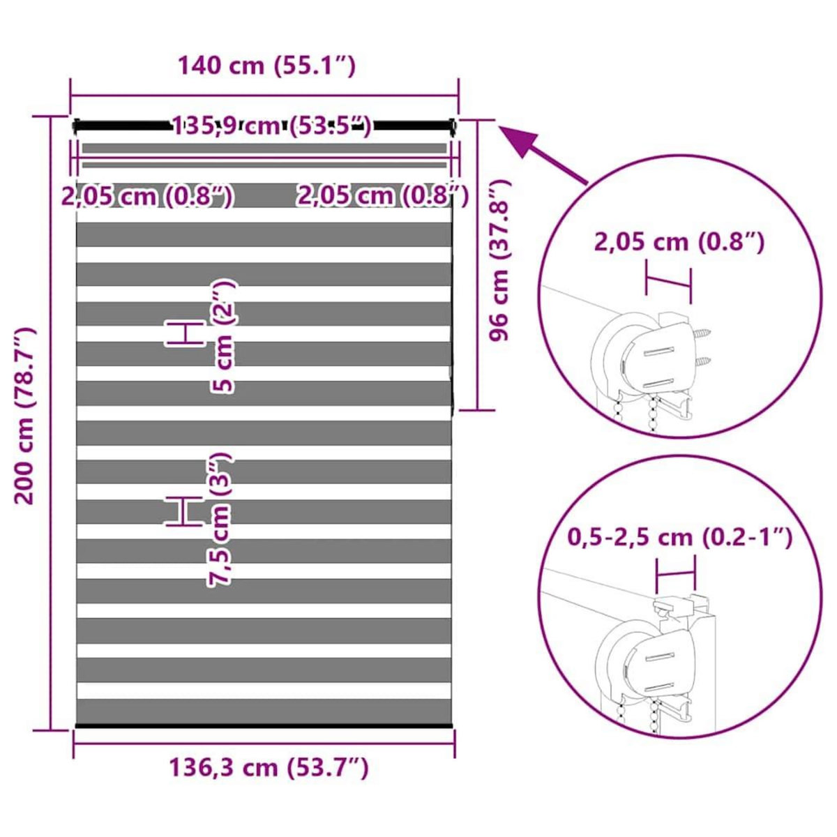 VIDAXL Store zebre marron 140x200cm largeur du tissu 135,9cm polyester