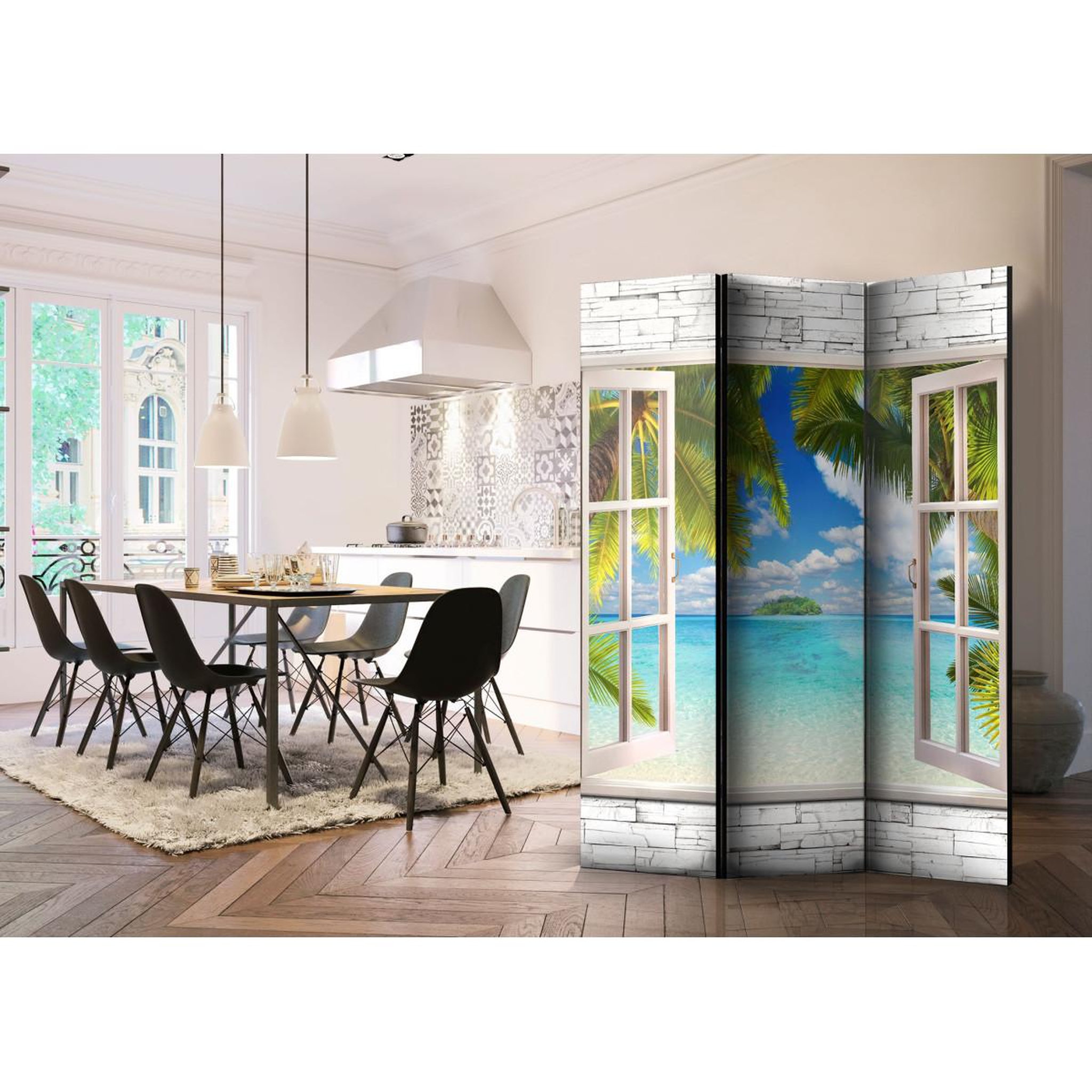 Voir la diapositive 2 : Paris Prix Paravent 3 volets  dream island  135x172cm