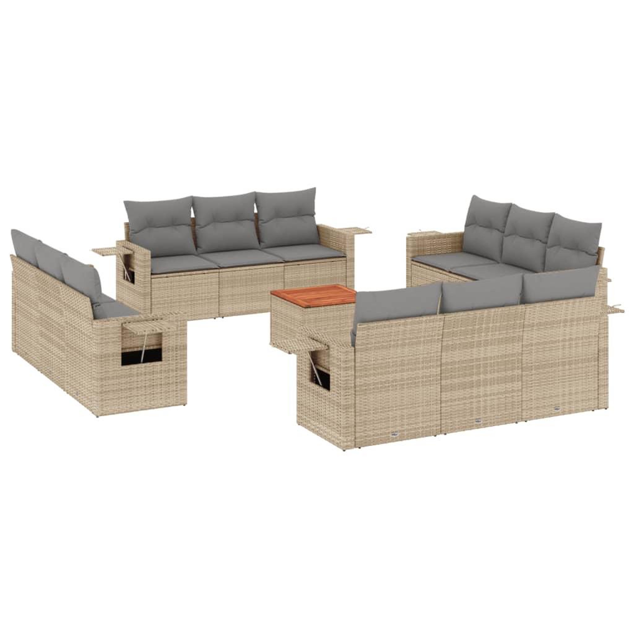 Voir la diapositive 2 : VIDAXL Salon de jardin et coussins 13 pcs melange beige resine tressee