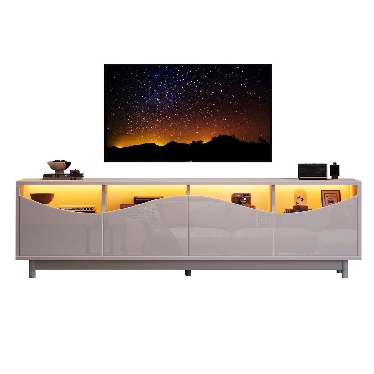 MERAX Meuble tv blanc 175 cm led mdf