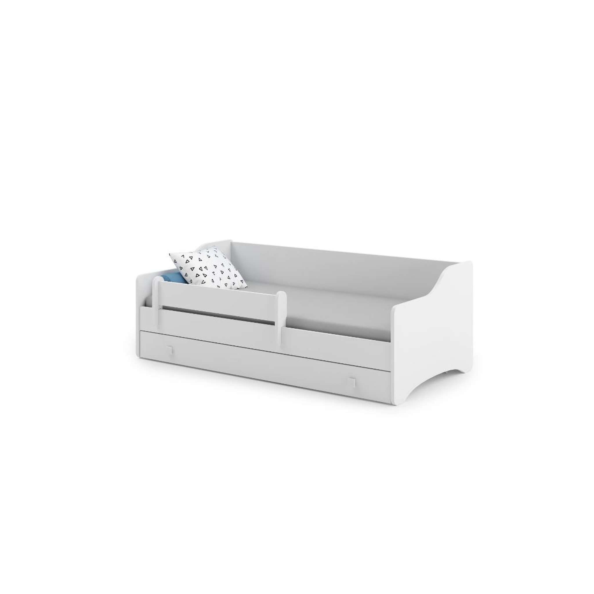 KOBI Lit enfant ERYK blanc + tiroir de rangement 160 avec matelas