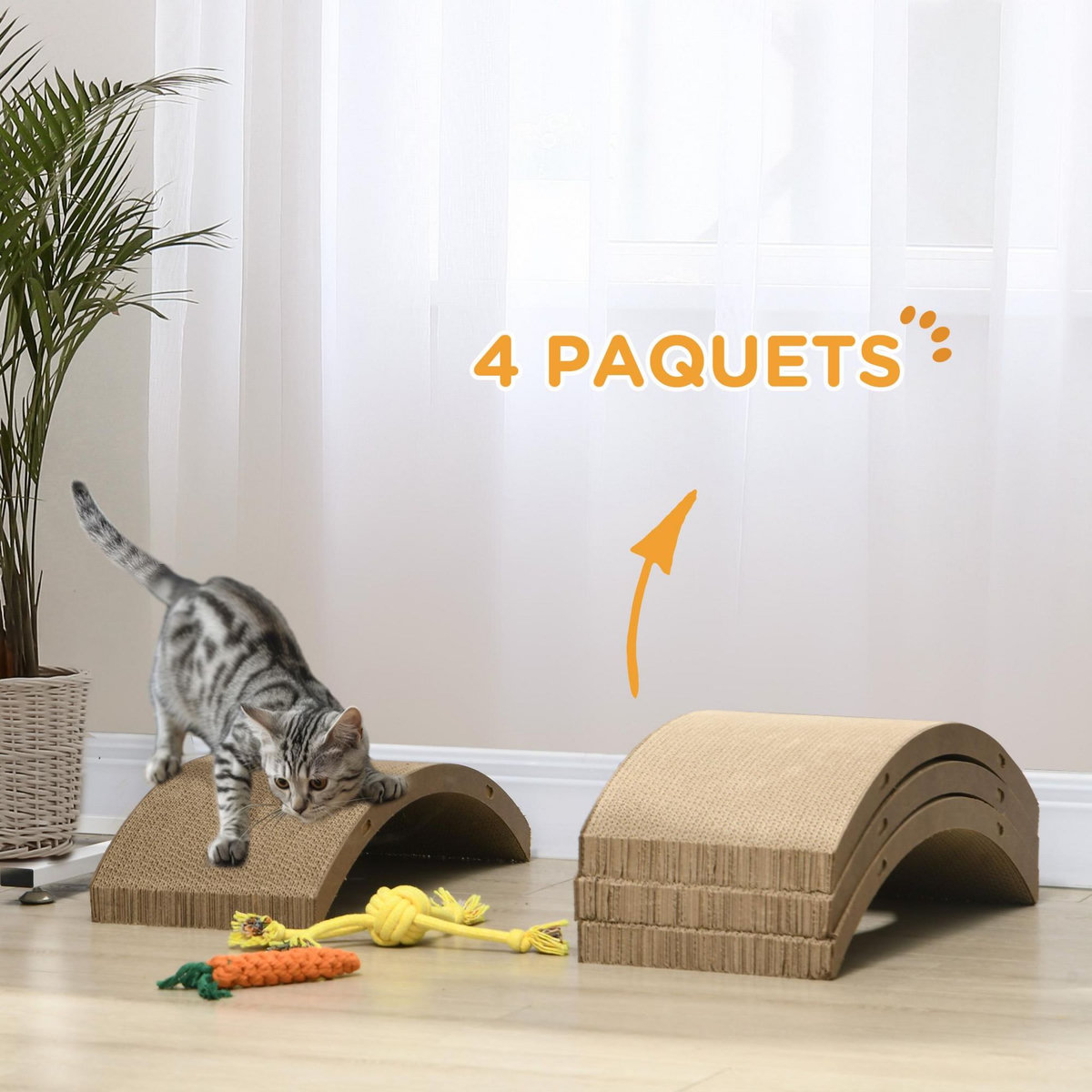 PAWHUT Lot de 4 planches grattoirs réversibles pour chat - dim. 55L x 25,5l cm - carton ondulé double face