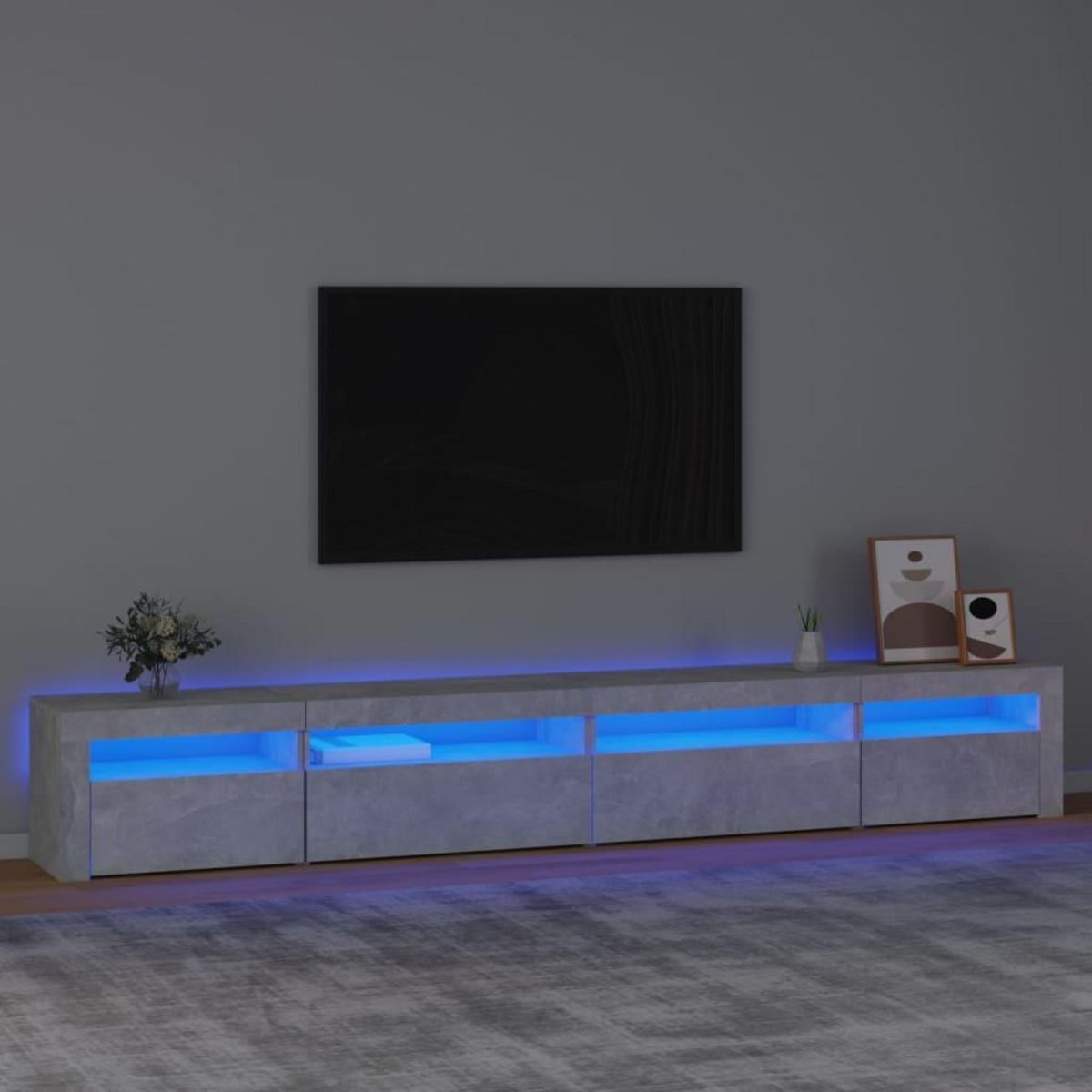 VIDAXL Meuble TV avec lumieres LED Gris beton 270x35x40 cm