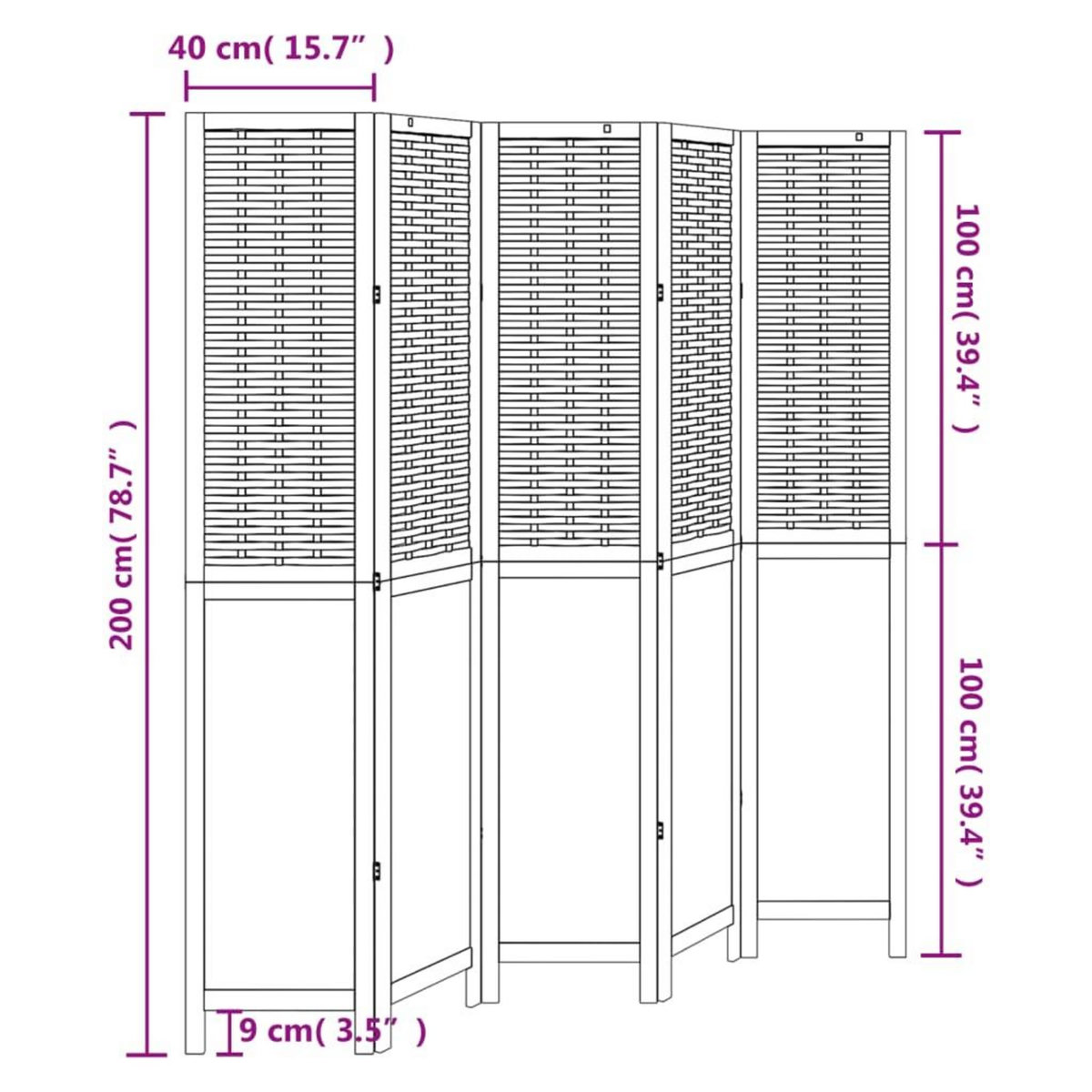 VIDAXL Cloison de separation 5 panneaux blanc bois de paulownia massif