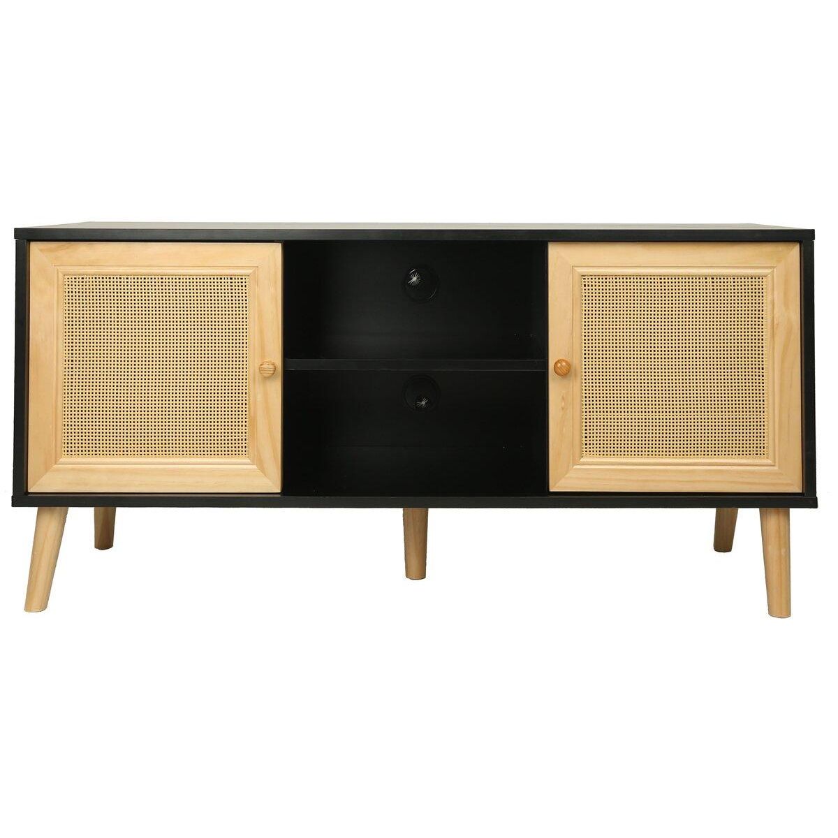 Habitat et Jardin Meuble TV scandinave en cannage  Iguane  - 120 x 30 x 56.5 cm - Noir