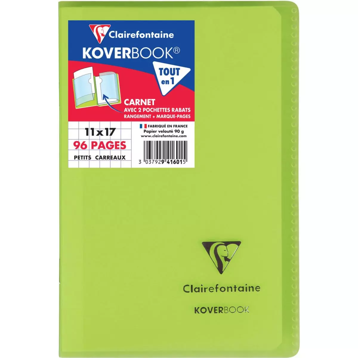 CLAIREFONTAINE Carnet piqûre petits carreaux Kover Book 110x170 96 pages Clairefontaine - Vert