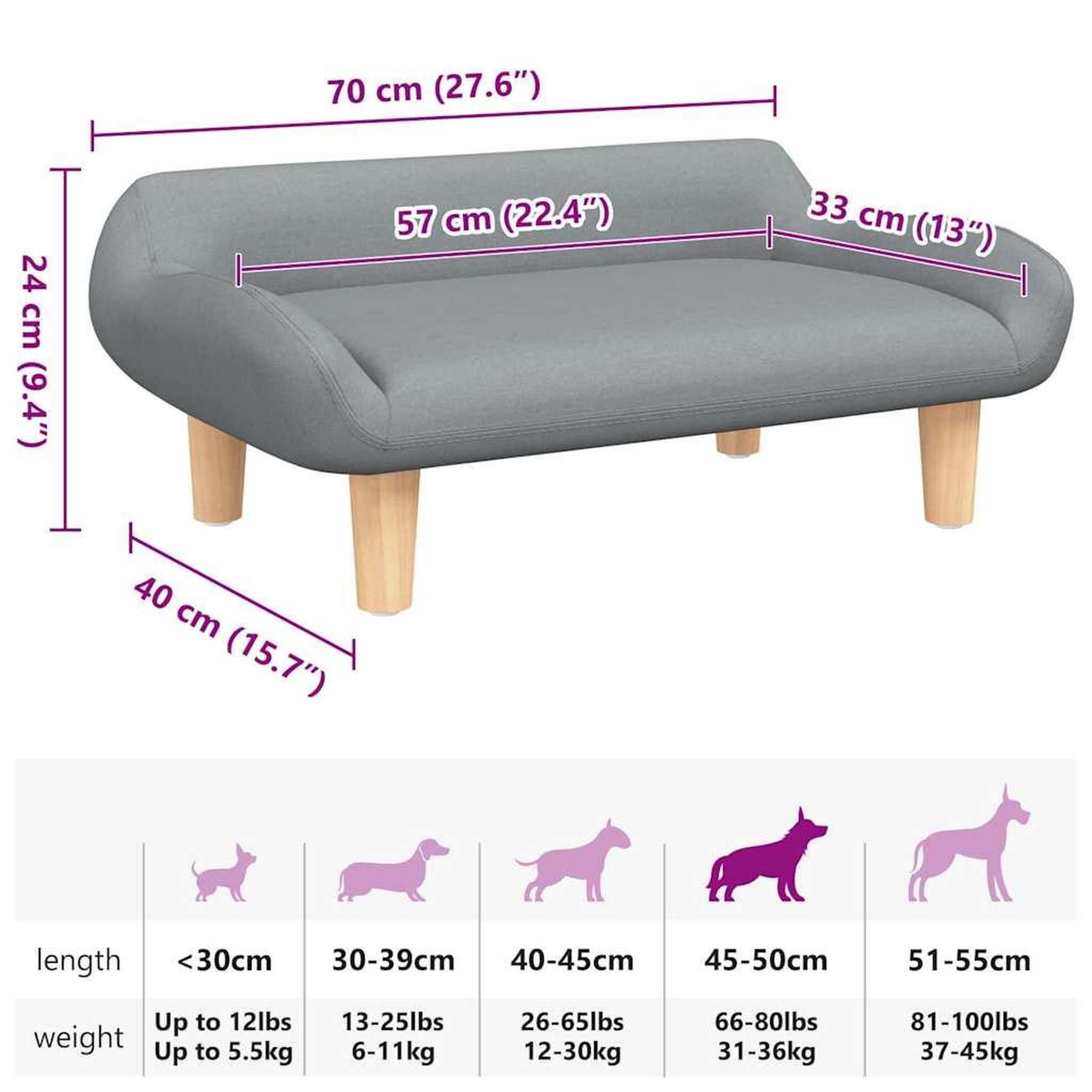 Voir la diapositive 6 : VIDAXL Lit pour chien gris clair 70x40x24 cm tissu