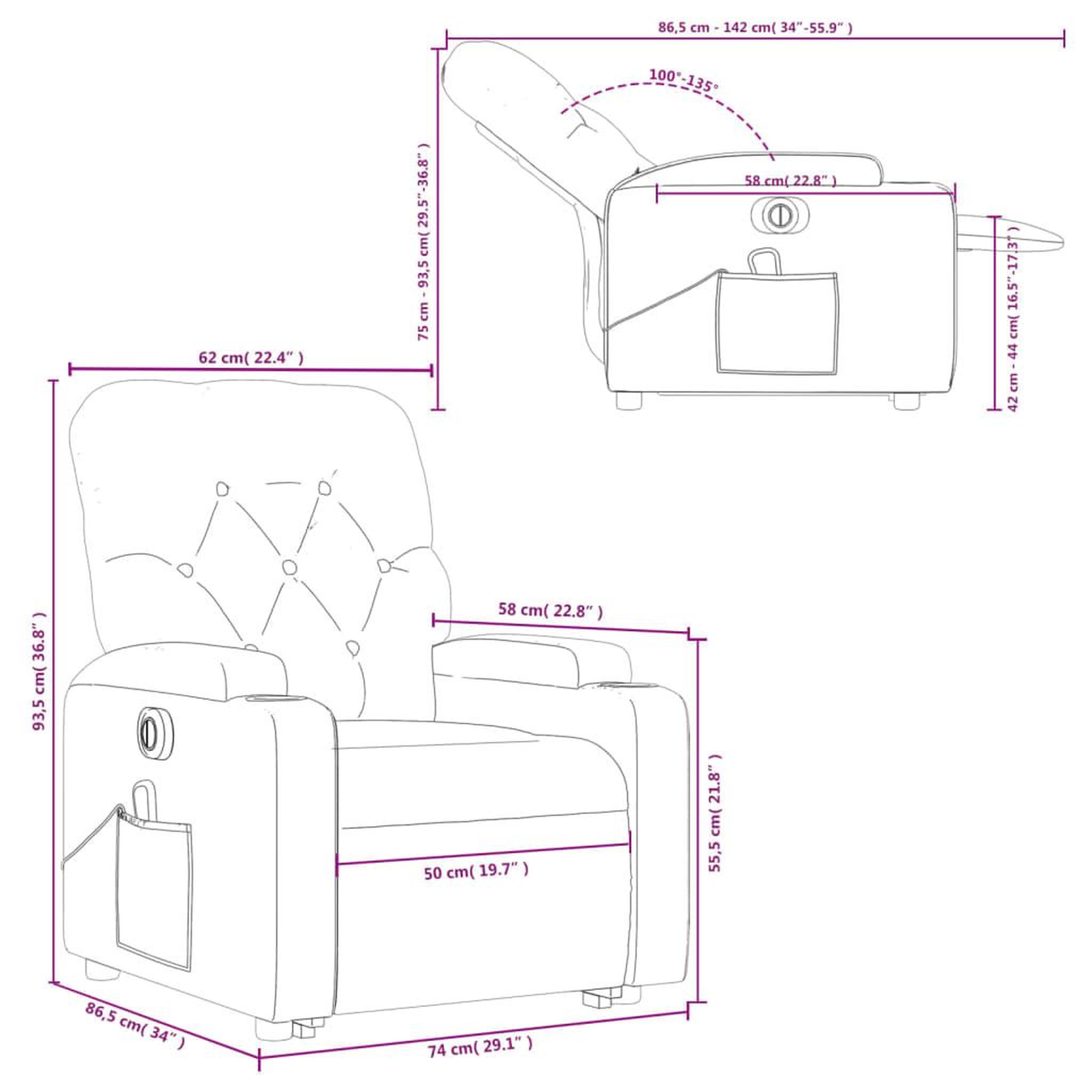 Voir la diapositive 6 : VIDAXL Fauteuil inclinable de massage electrique Rouge bordeaux Tissu