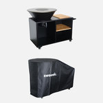 SWEEEK Braséro de cuisson Ø80cm desserte avec espaces de rangement + housse de protection L 138 x P 82 x H 114 cm. Coloris disponibles : Noir