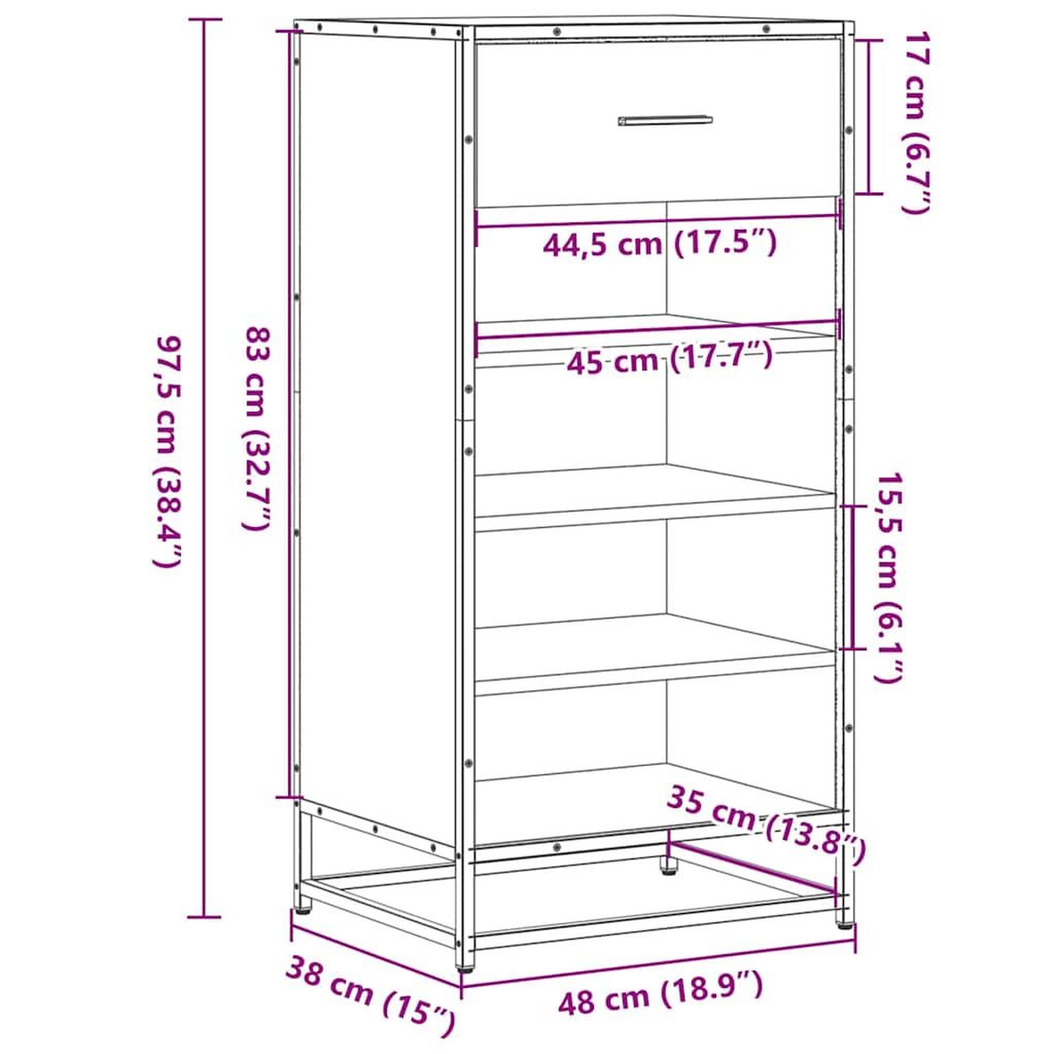 Voir la diapositive 6 : VIDAXL Etagere a chaussures chene sonoma 48x38x97,5 cm bois ingenierie