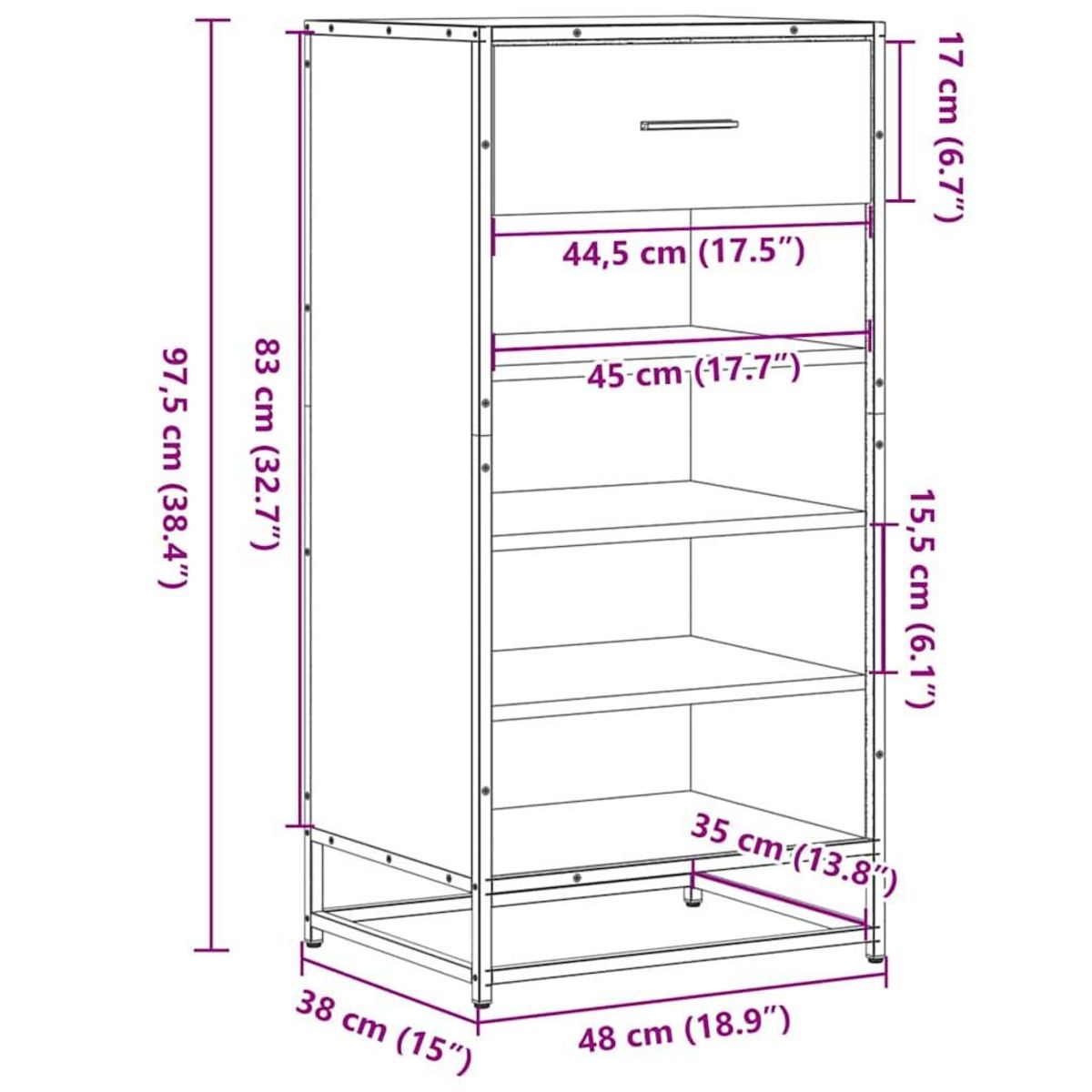 VIDAXL Etagere a chaussures chene sonoma 48x38x97,5 cm bois ingenierie