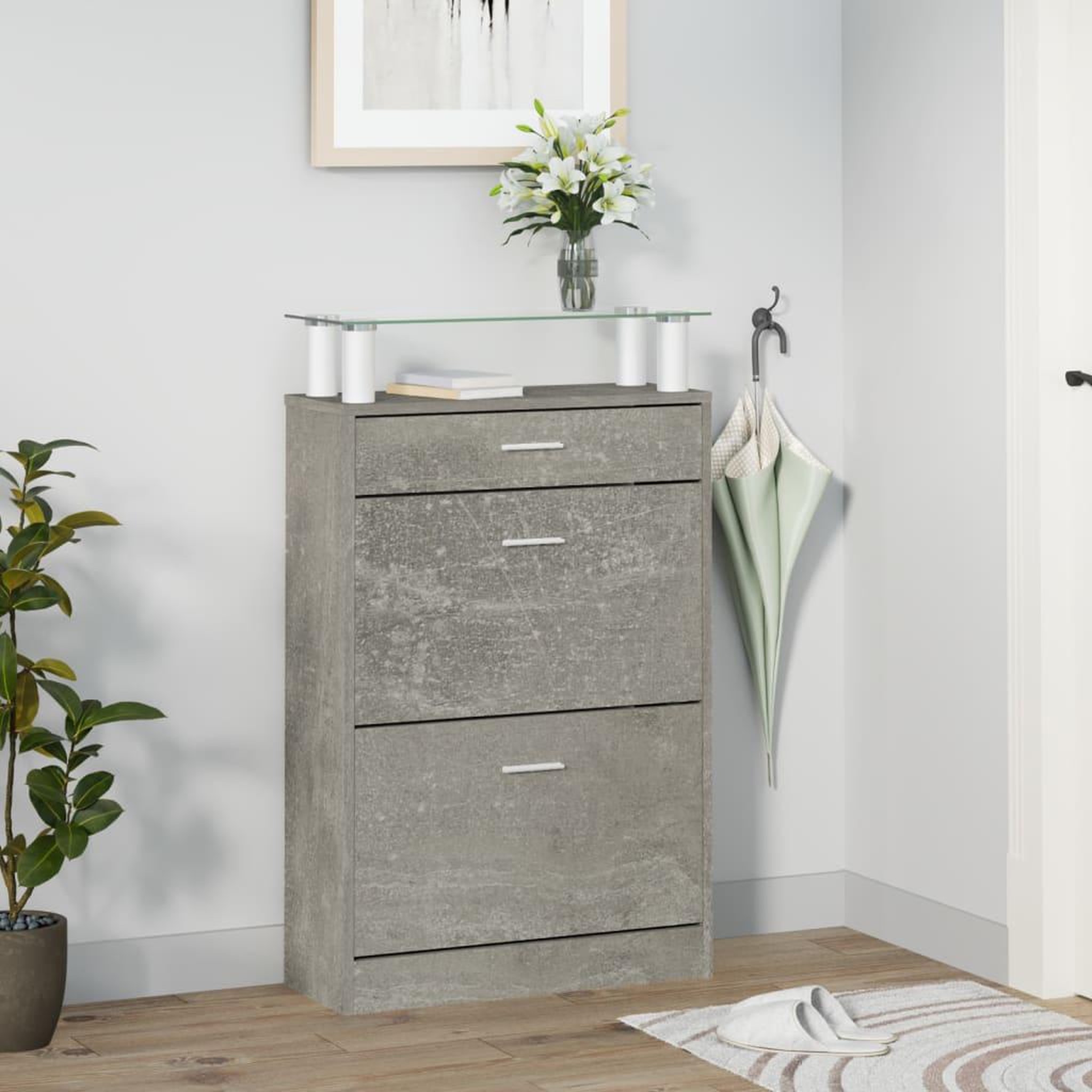Voir la diapositive 3 : VIDAXL Armoire a chaussures Gris beton 63x24x104 cm Bois d'ingenierie