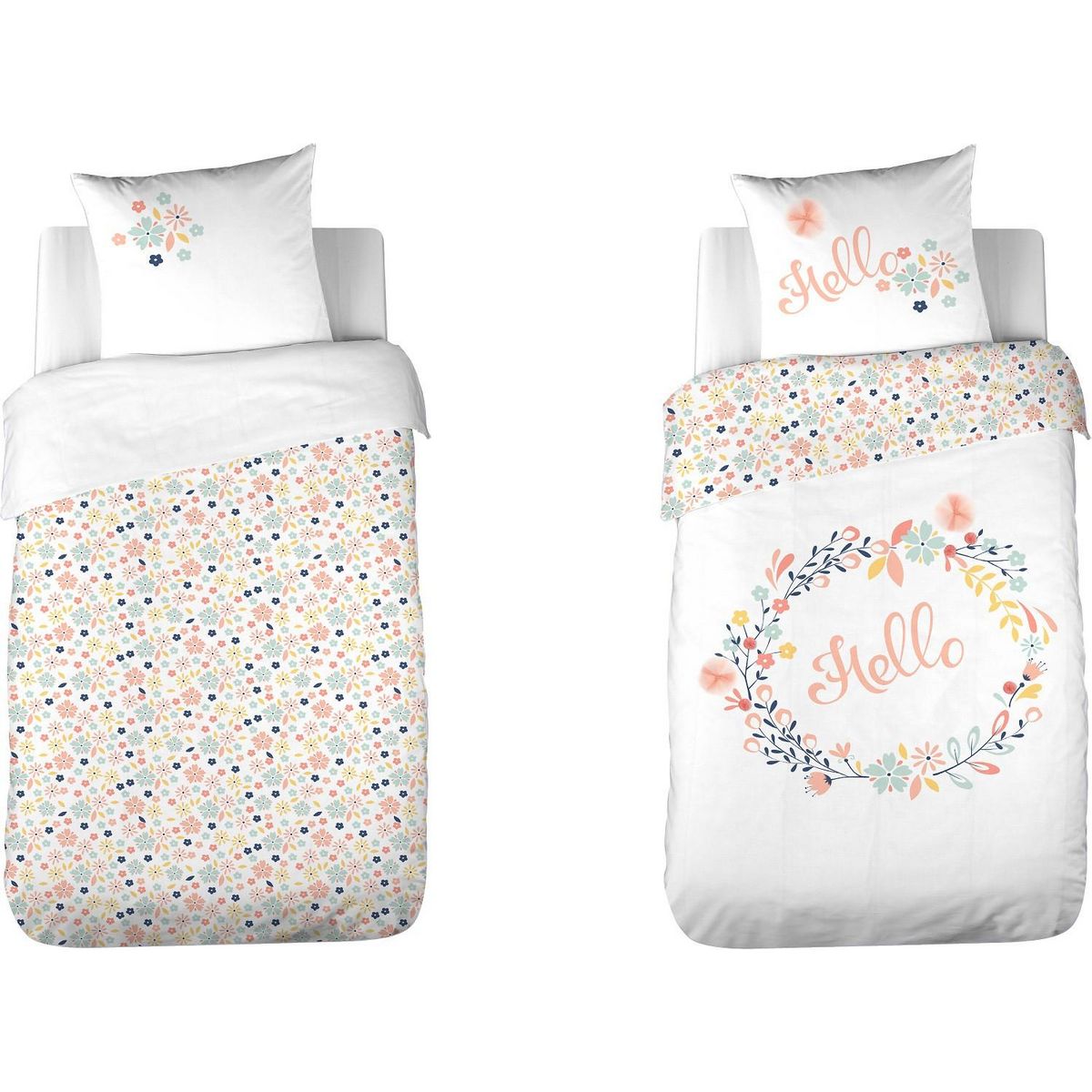 Home collection Parure de couette 2pcs 140x200cm coton hello