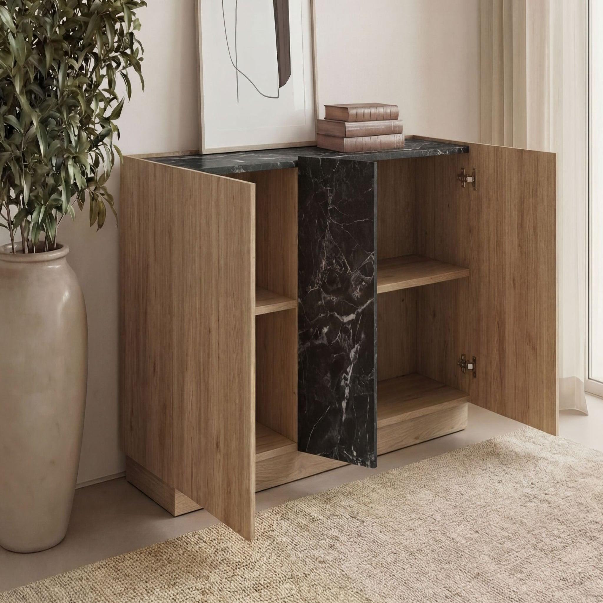 Voir la diapositive 6 : CASANOVA PARIS AUREN - Buffet 3 portes 140cm en mélamine - Chêne clair