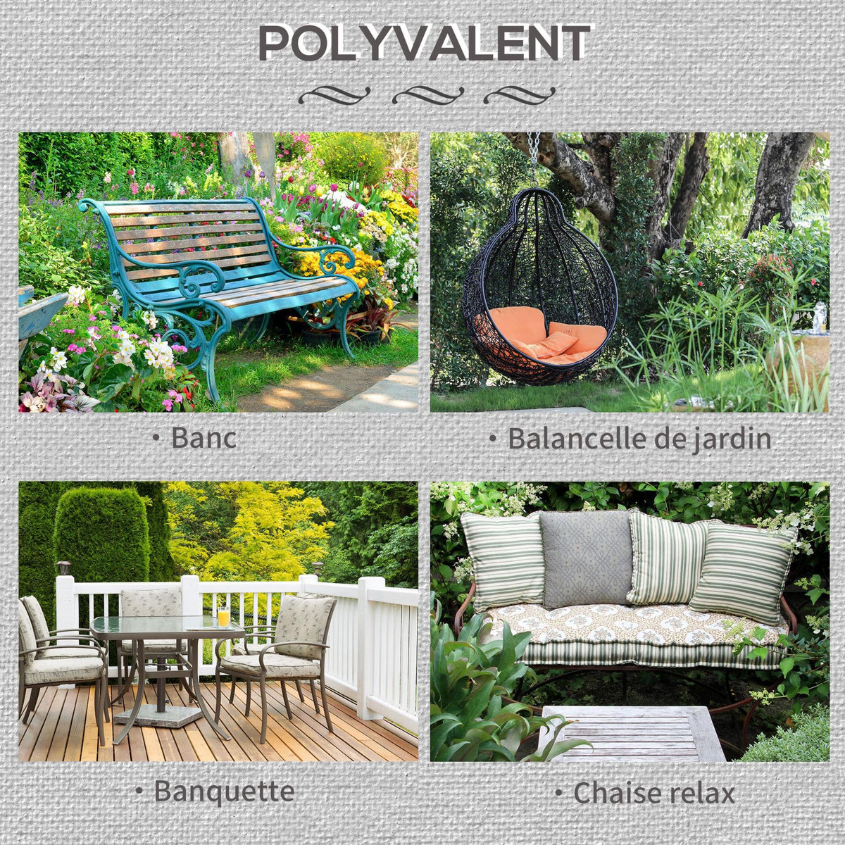 OUTSUNNY Coussin matelas assise pour banc de jardin balancelle canapé 2 places - déhoussable - dim. 110L x 46l x 5H cm - polyester gris