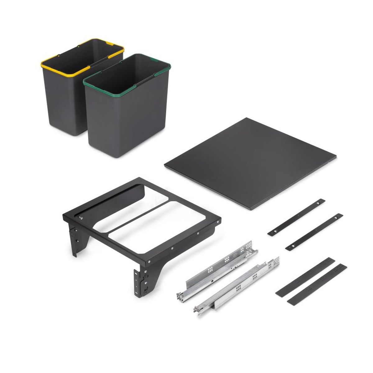 EMUCA SRL Bac de tri sélectif pour montage latéral sur meuble de cuisine Recycle 2x24litres -  Acier -  Plastique gris anthracite