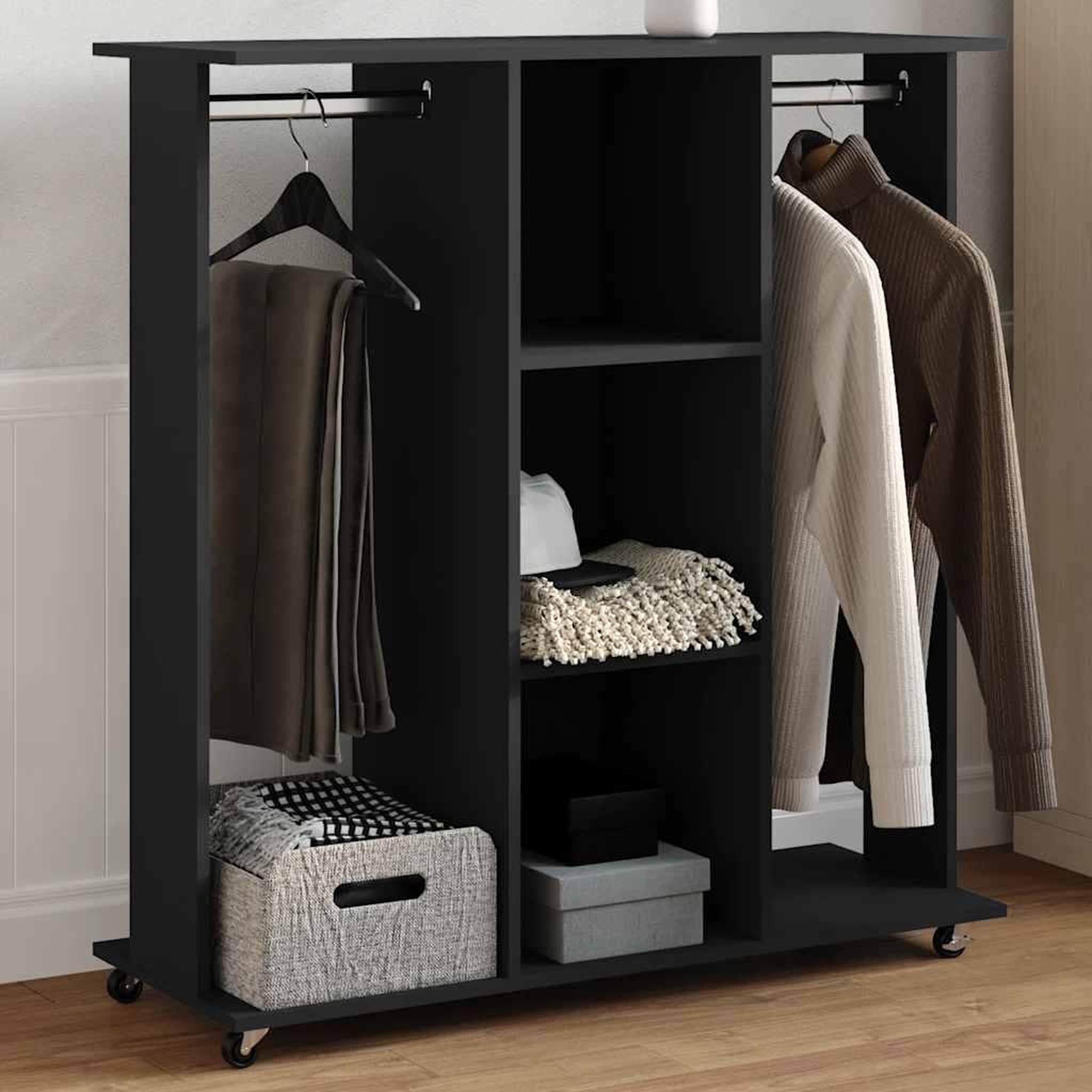 VIDAXL Garde-robe avec roues noir 102x38x110 cm bois d'ingenierie
