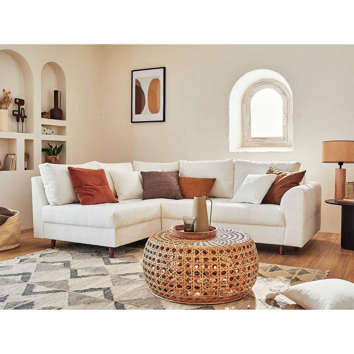 LISA DESIGN Rune - canapé d'angle gauche - 4 places - avec pouf d'appoint - en tissu bouclette