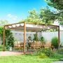 Voir la diapositive 2 : OUTSUNNY Pergola toile rétractable 4 x 3 m alu effet bois tissu polyester beige