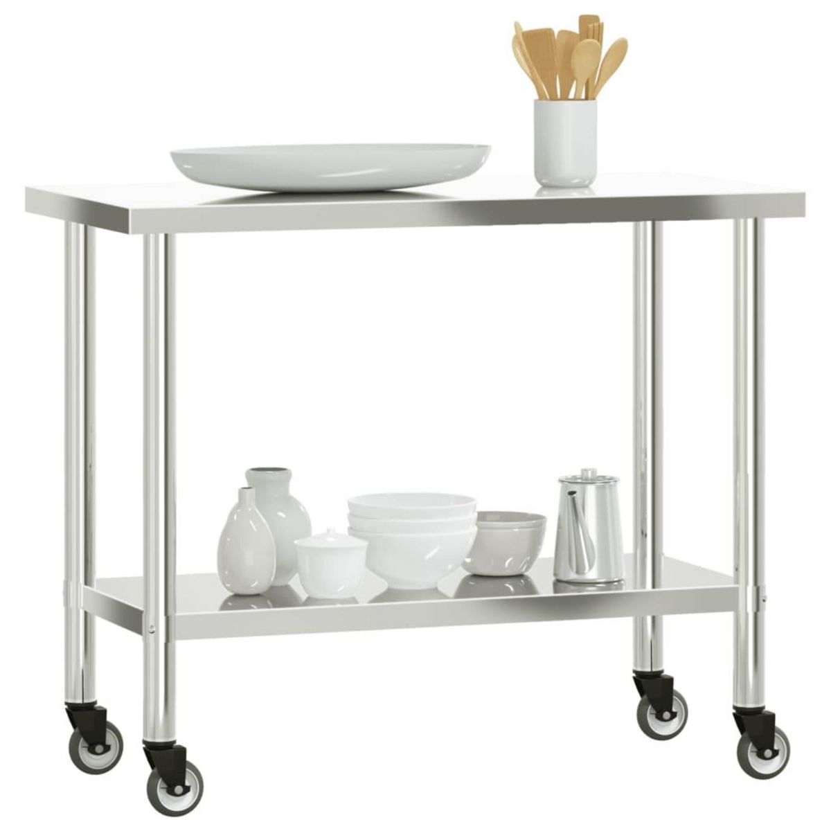 VIDAXL Table de travail de cuisine avec roues 110x55x85 cm inox