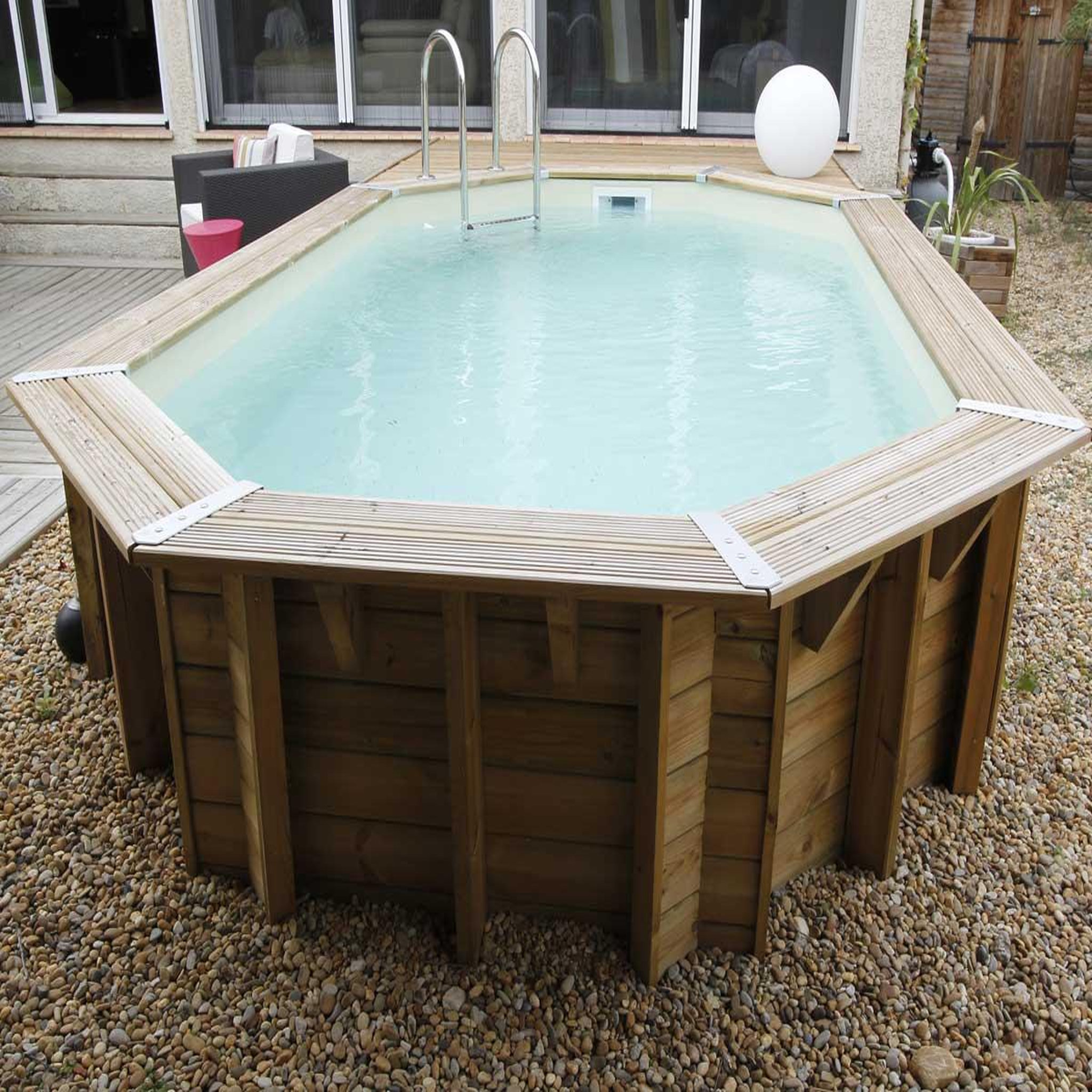 Ubbink Piscine bois Océa 5,50 x 3,55 x 1,20 m - Liner gris - Ubbink