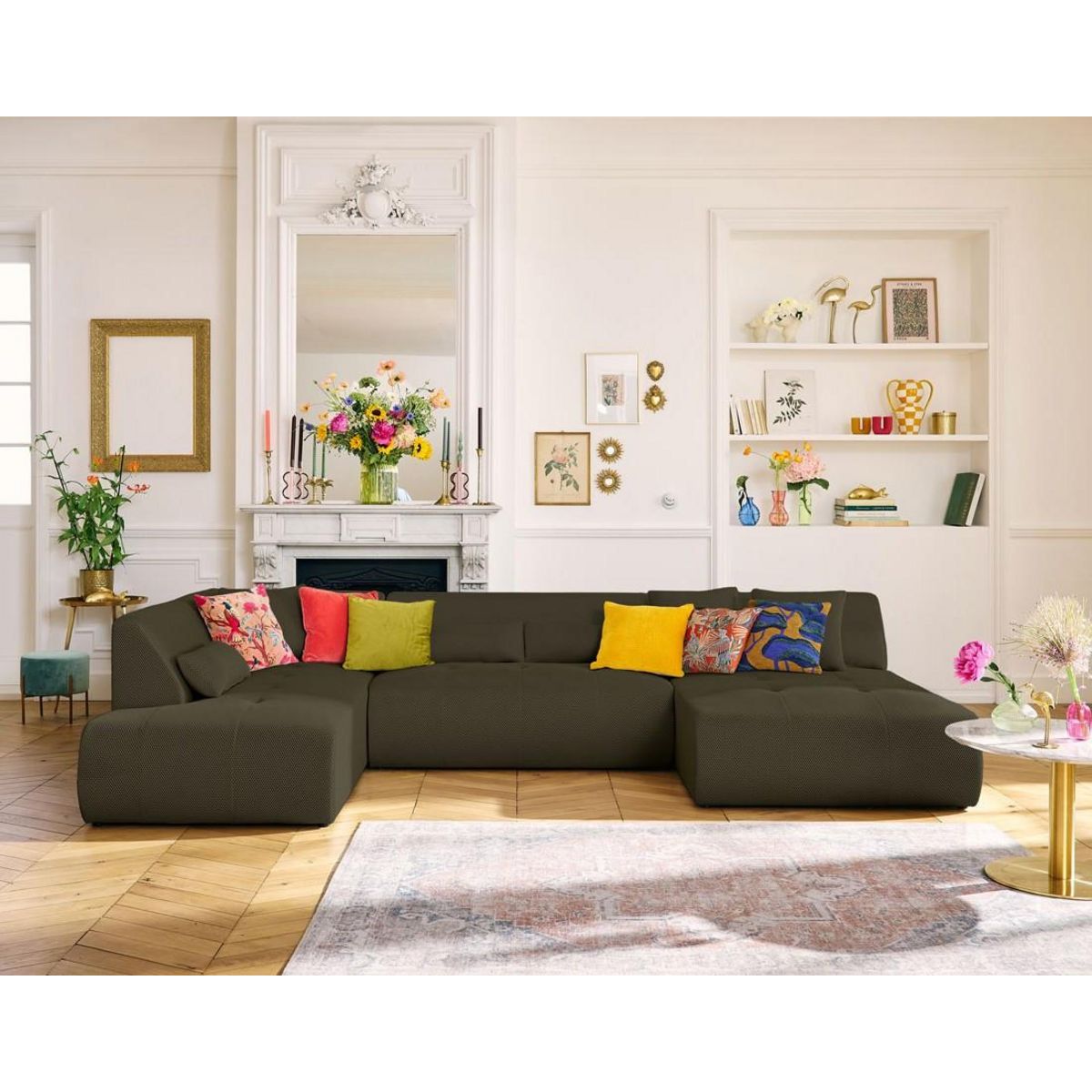 LISA DESIGN Onyx - canapé panoramique d'angle gauche - 7 places - en tissu mailles 3d