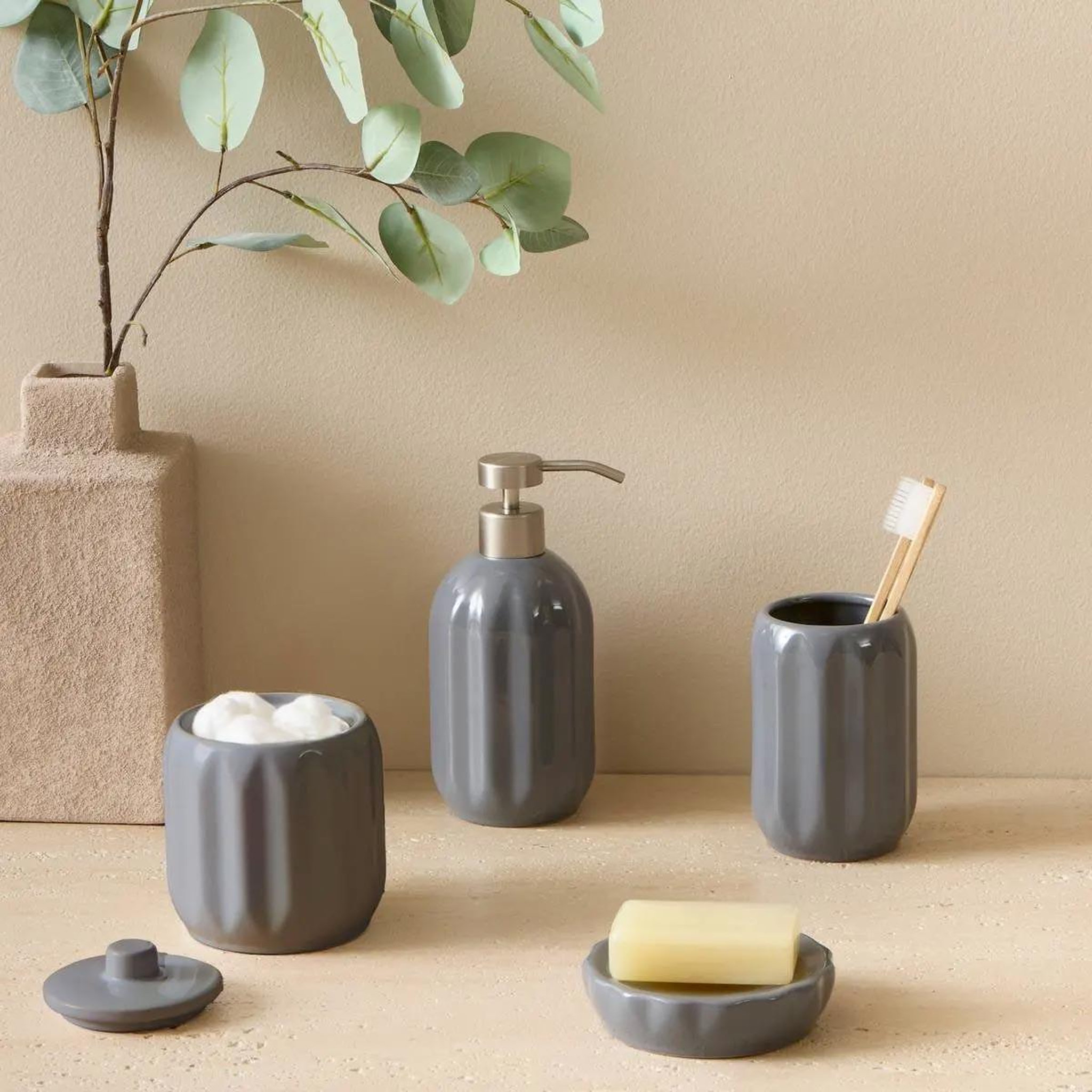 Voir la diapositive 2 : FIVE Porte savon en grès  suny colorama  11cm gris béton