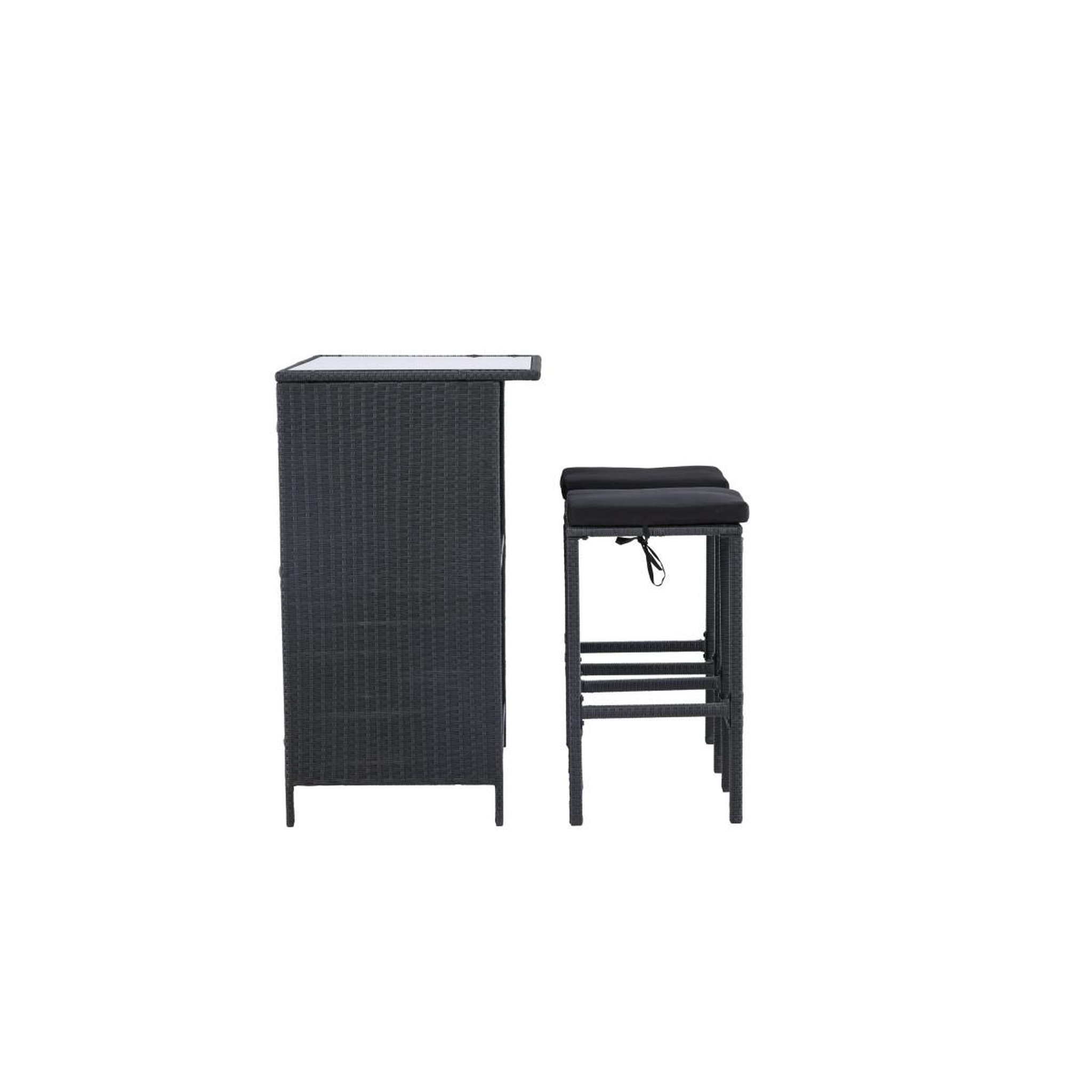 Voir la diapositive 3 : Paris Prix Ensemble Table de Bar de Jardin & 2 Tabourets  Knock  105cm Noir