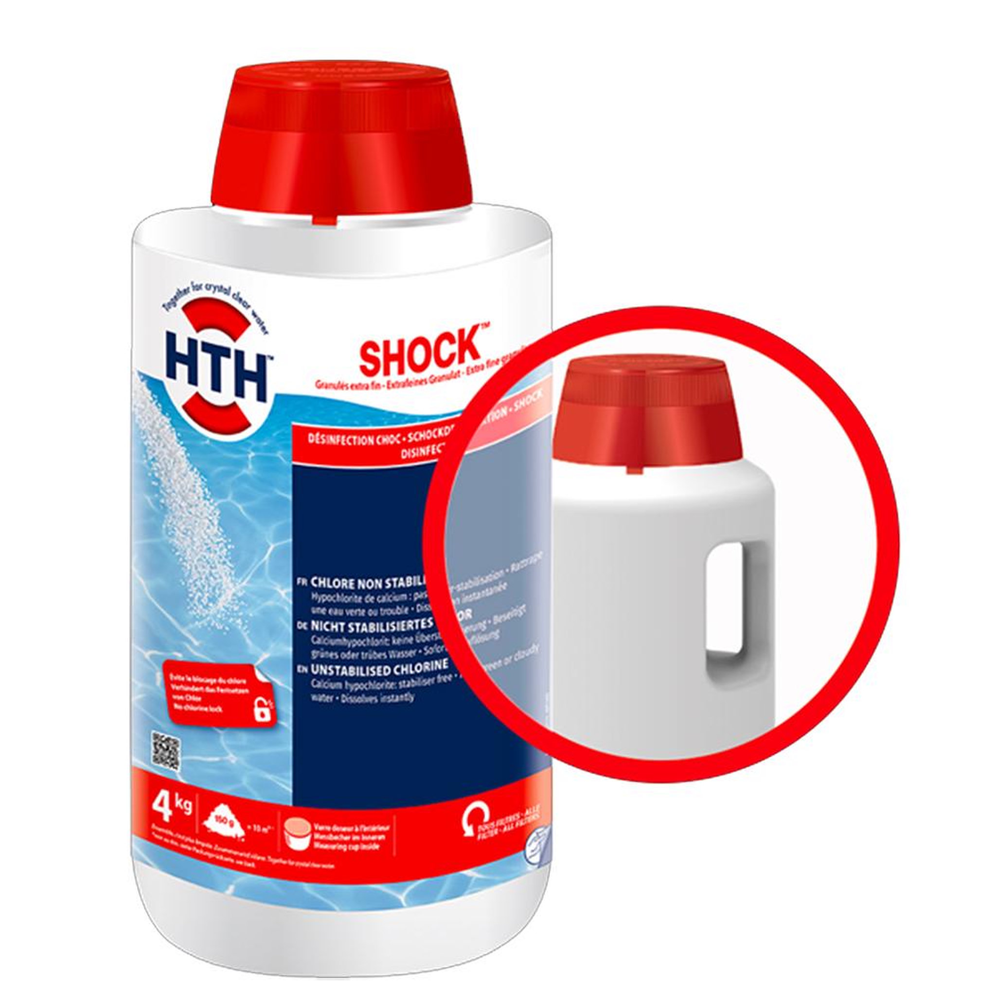 Voir la diapositive 2 : HTH Hypochorite de calcium granulés 4kg - SHOCK 4KG