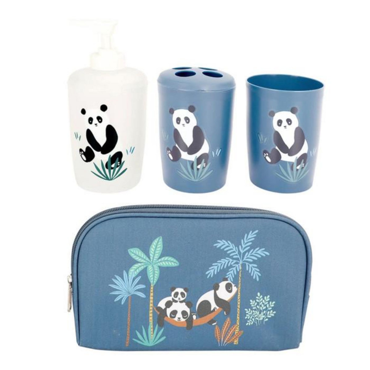 Paris Prix Set 4 Accessoires Salle de Bain Enfant  Petit Panda  Bleu