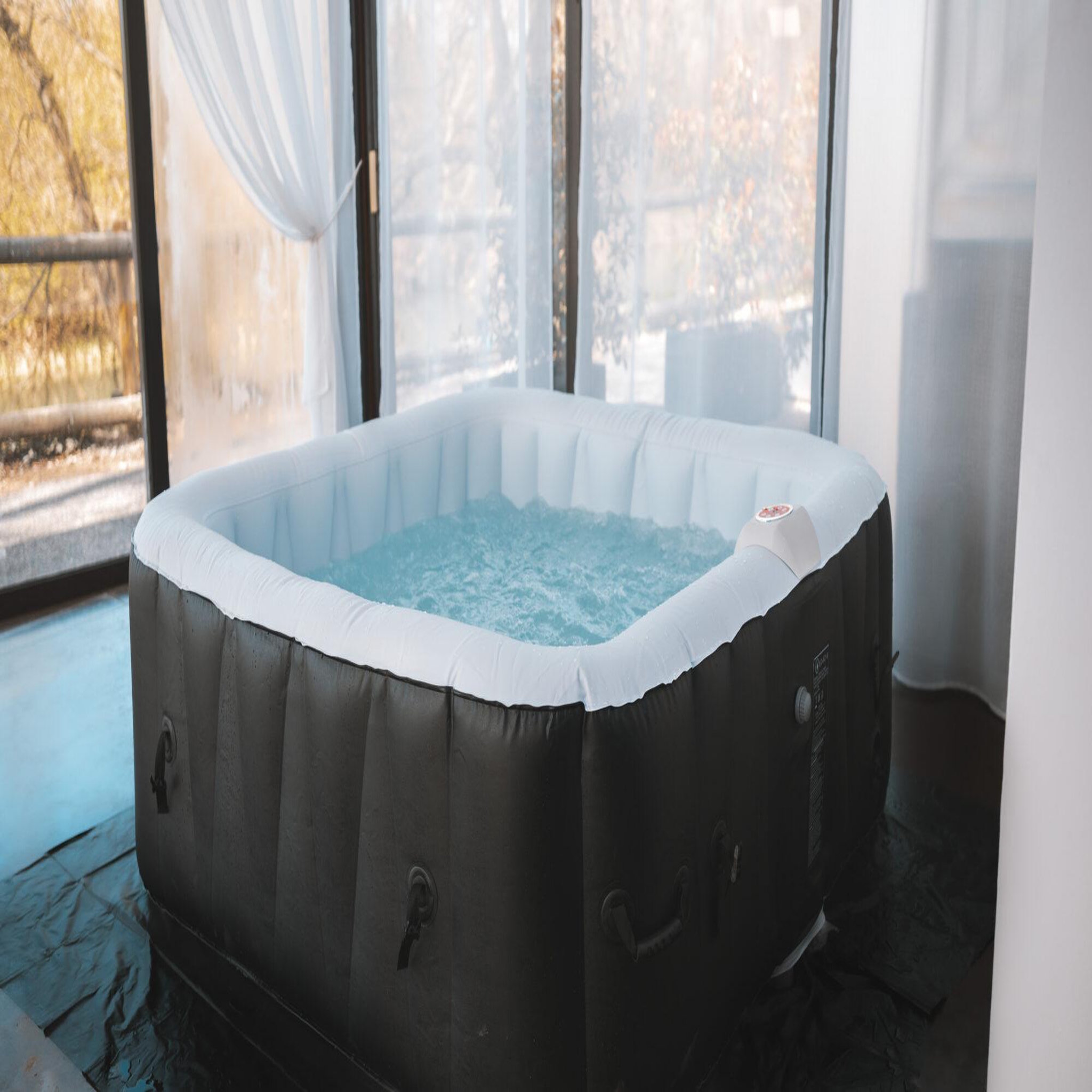 Voir la diapositive 6 : Ospazia Spa gonflable 4 places carré - ospazia - dimensions : 155 x 155 cm - filtre et bâche inclus