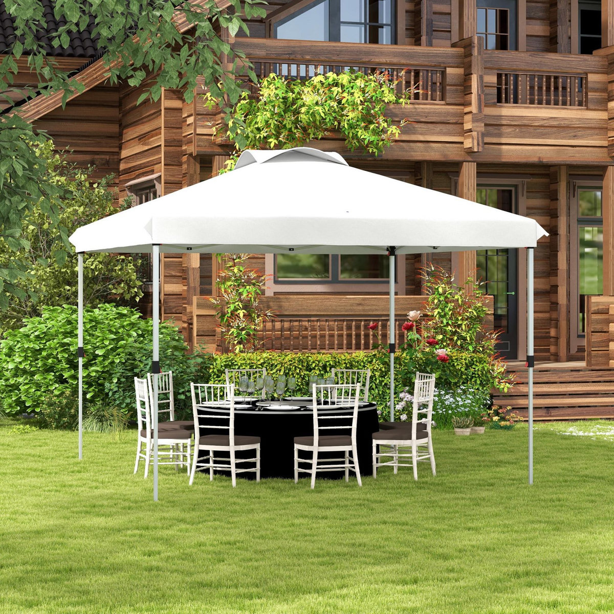 OUTSUNNY Tonnelle barnum pop-up pliant 3 x 3 m sac de transport à roulettes blanc