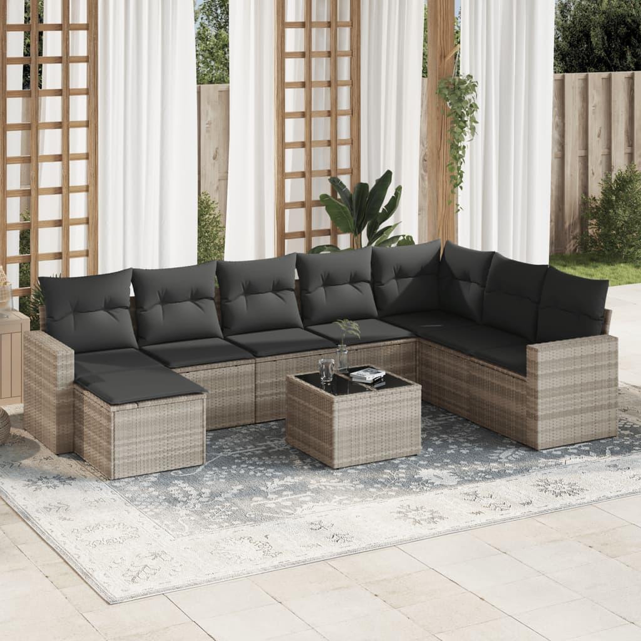 VIDAXL Salon de jardin 9 pcs avec coussins gris clair resine tressee