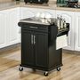 Voir la diapositive 2 : HOMCOM Chariot de service desserte de cuisine à roulettes îlot de cuisine - placard 2 portes, étagères, range couverts et condiments latéral - plateau acier inox. bois