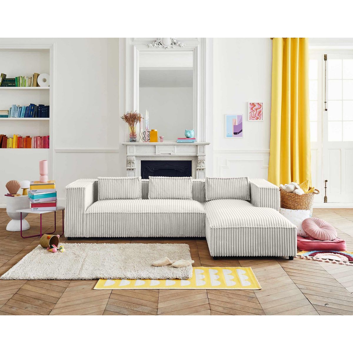 LISA DESIGN Stella - canapé d'angle droit - 4 places - en velours côtelé grosses côtes