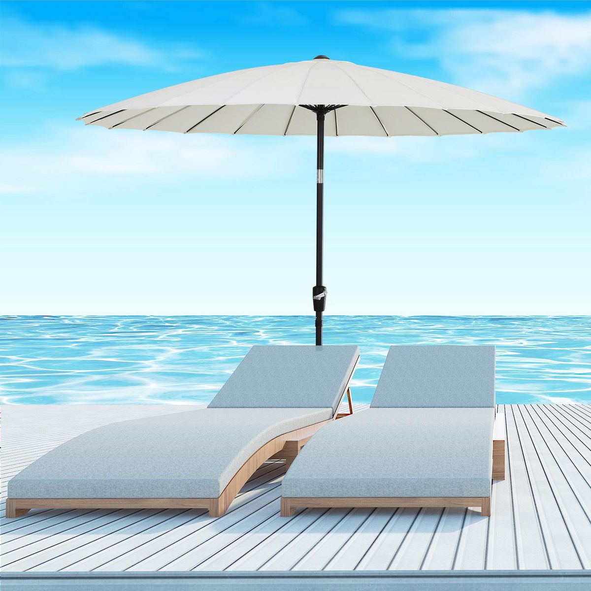 OUTSUNNY Parasol inclinable rond avec manivelle aluminium fibre de verre polyester diamètre 2,60 m coloris crème