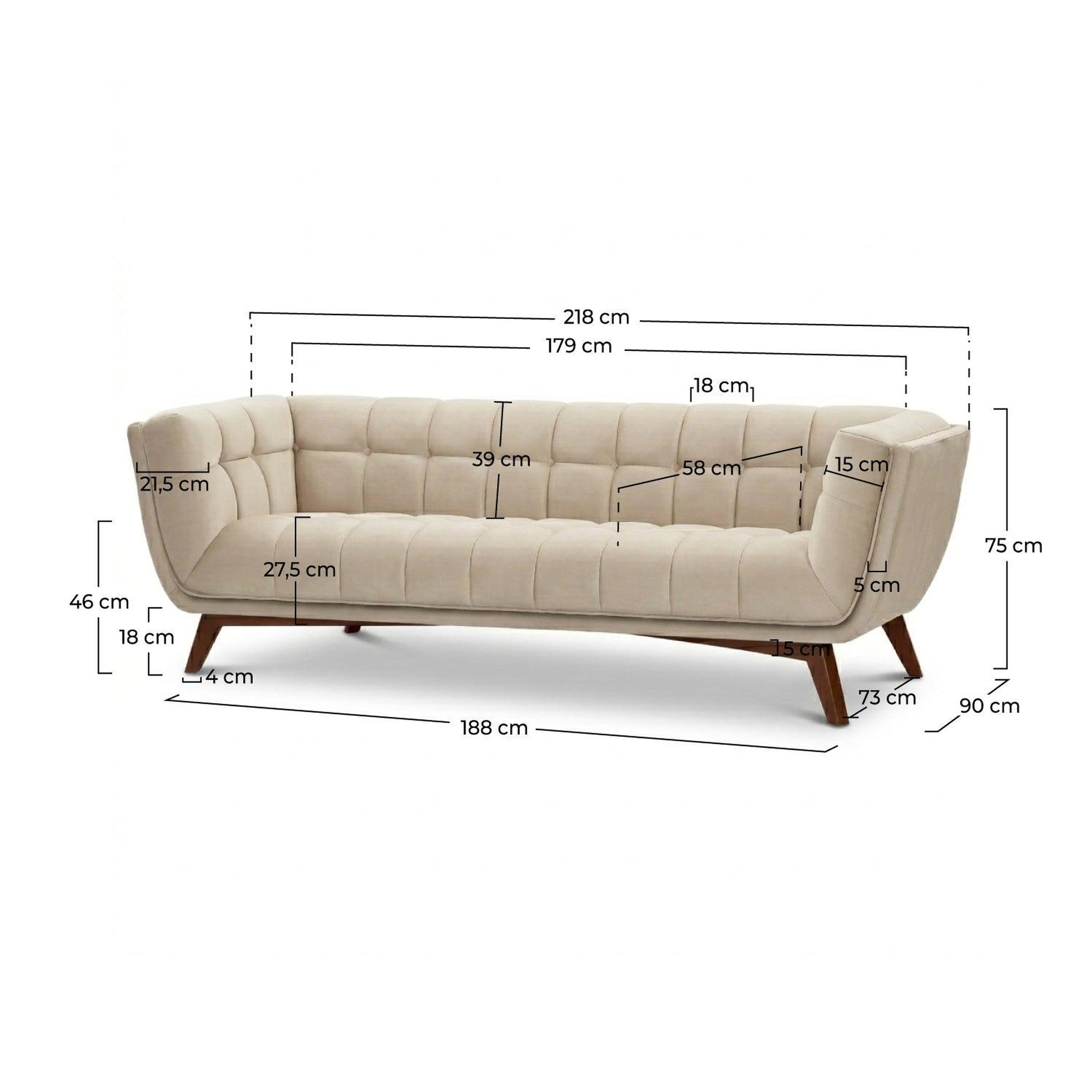 Voir la diapositive 4 : MAISON PAVANE Canapé 3 places en velours beige-mona