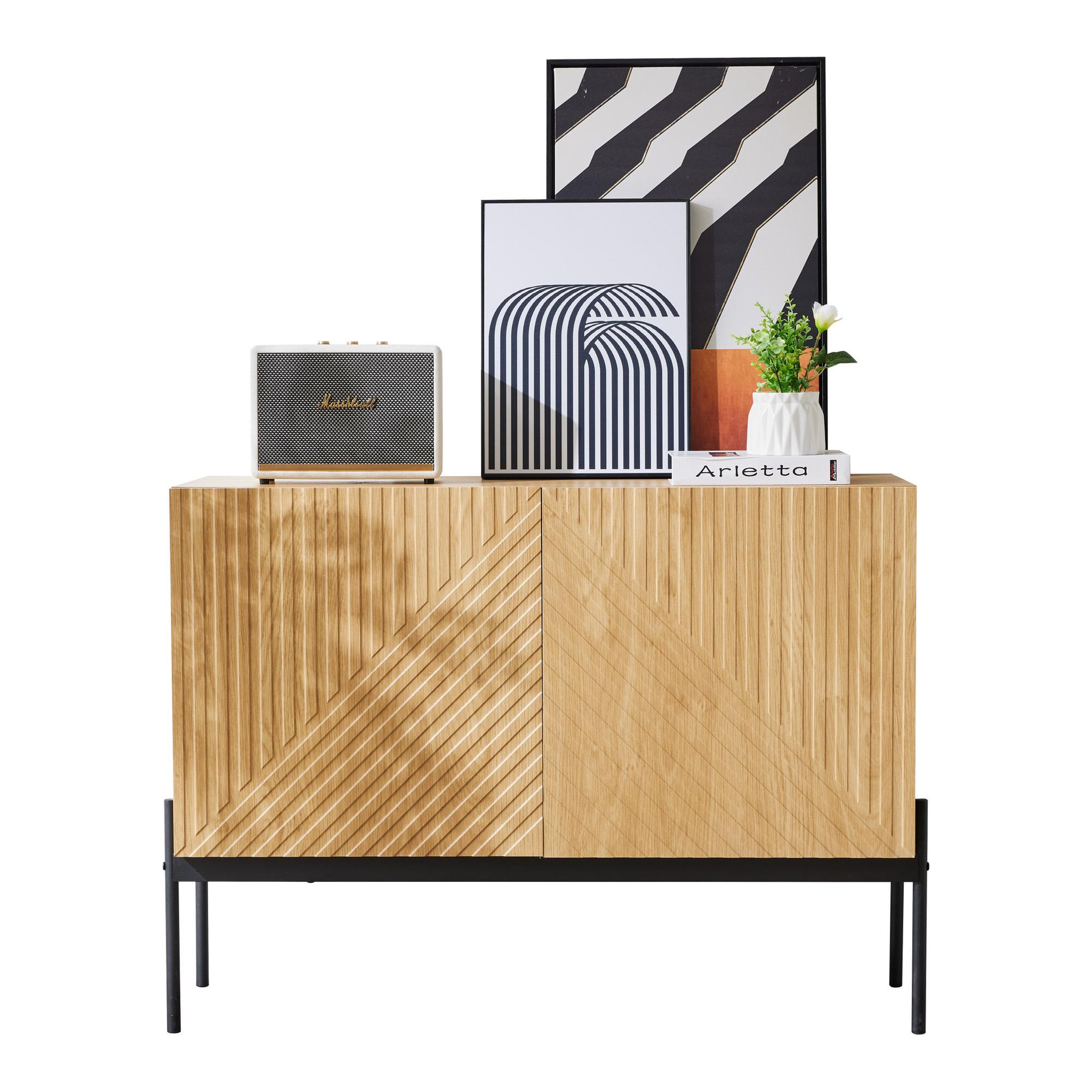 MERAX Buffet 2 porte(s) 0 tiroir(s) - 100 cm naturel panneau de particules