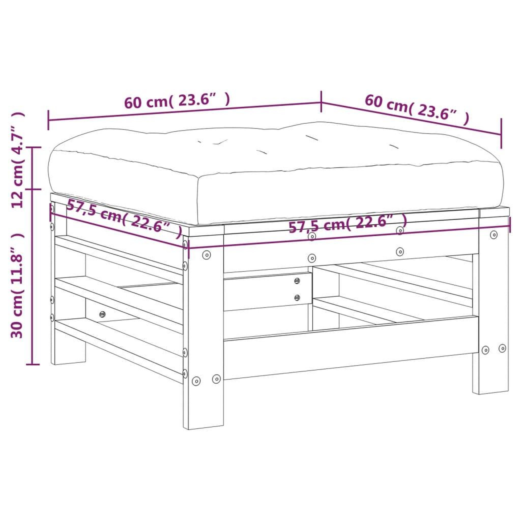 Voir la diapositive 6 : VIDAXL Repose-pied de jardin avec coussin gris bois de pin massif